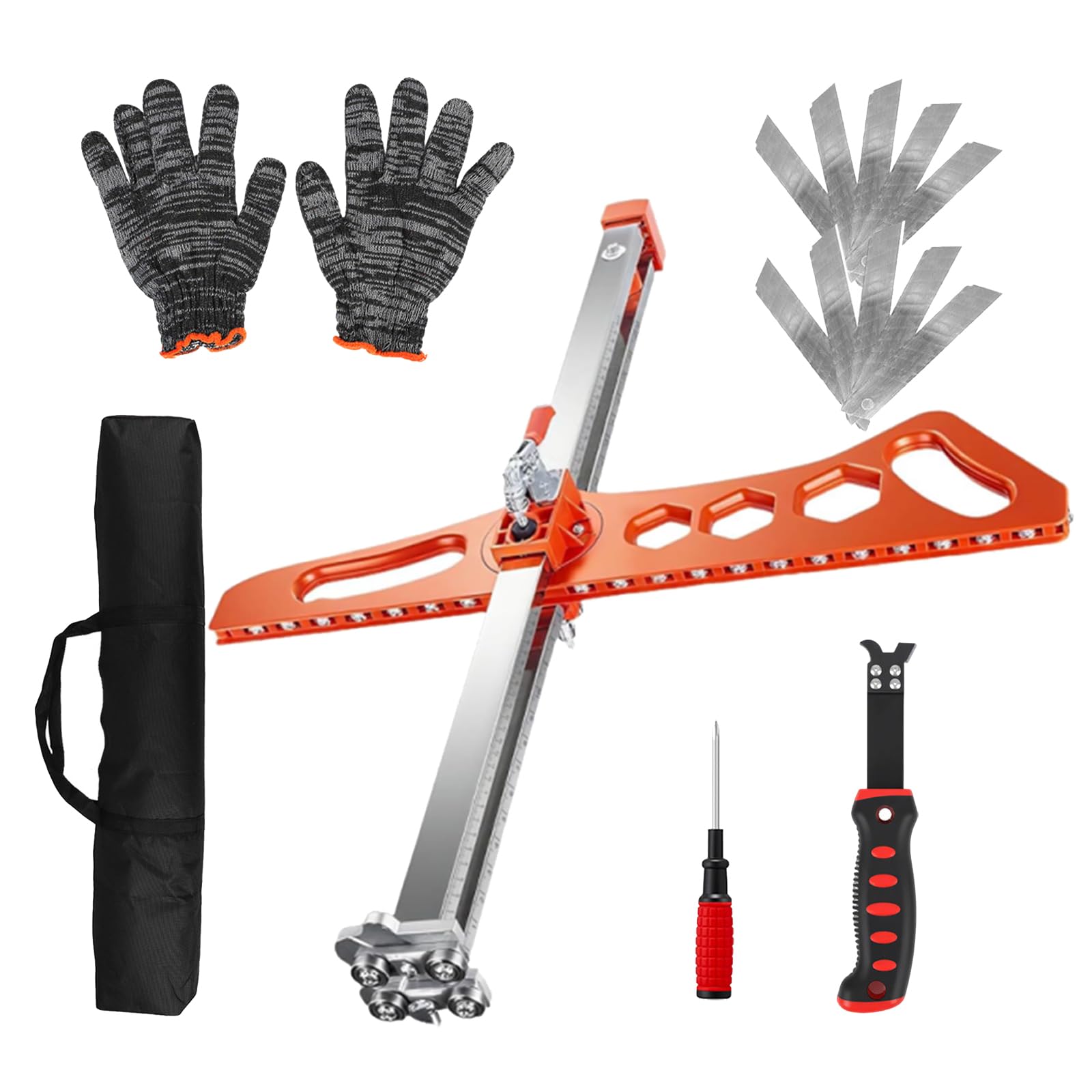 Foldable Drywall Cutting Tool, Gypsum Board Cutting Tool with Handheld Cutting Tool, Gloves, Storage Bag, Plasterboard Cutter 1.5-60cm Cutting Range, for Wall, Build, Decoration