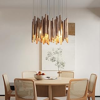 8 Light Farmhouse Wood High Ceiling Chandelier Rustic Large Ceiling Light Fixture Hanging Pendat Light for Dining Room Living Room Foyer Staircases Kitchen Island.