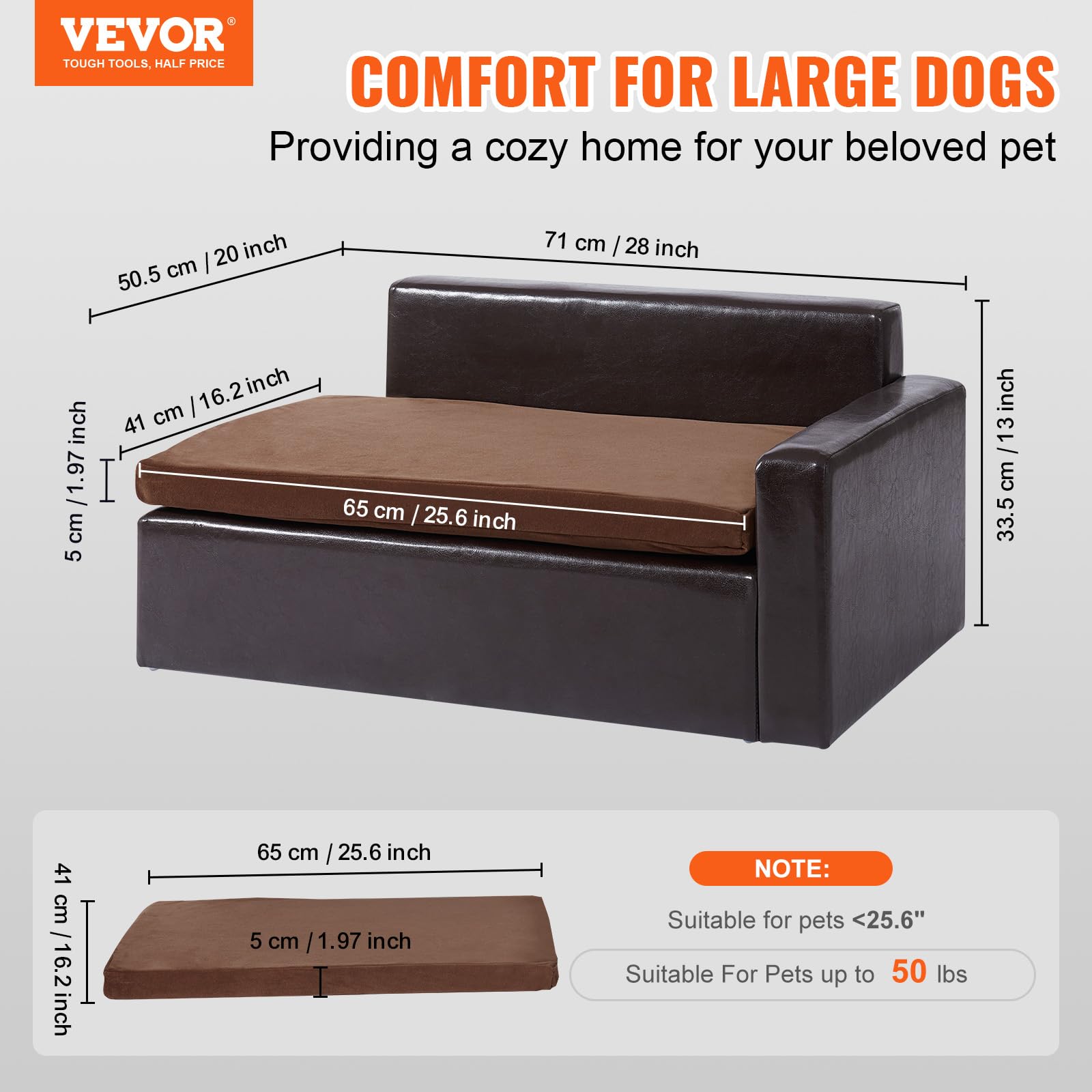 VEVOR Canapé pour animaux de compagnie, canapé-lit pour chiens et chats, cuir souple, capacité 50 kg