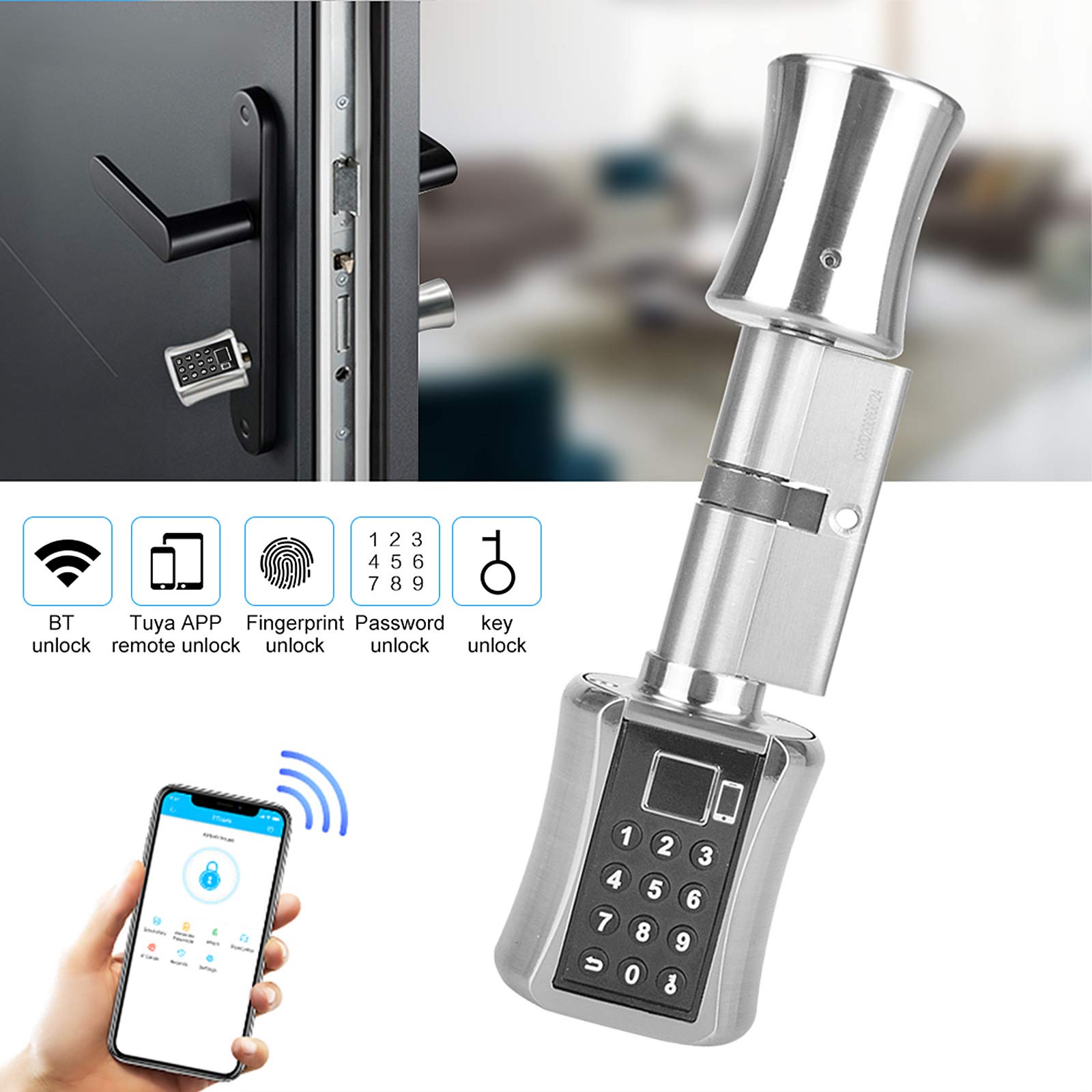 Smart Lock APP Keyless Electronic Door with Fingerprint BT Password Key Security Core