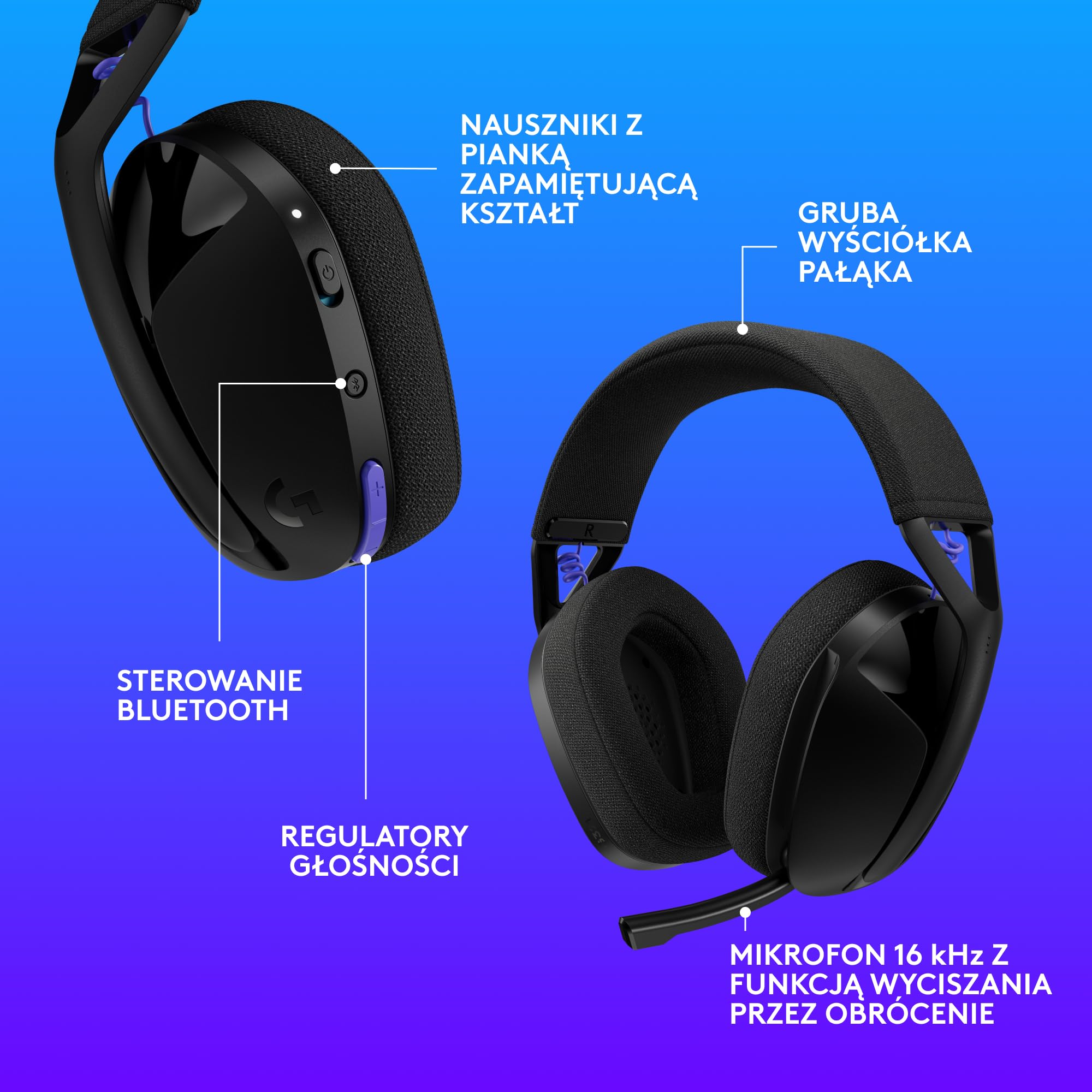 Logitech G G321 LIGHTSPEED,bezprzewodowy zestaw słuchawkowy do gier | Bluetooth,komfort,dopasowanie,mikrofon na wysięgniku 16 kHz,PC,PS4,PS5,Nintendo Switch,telefon komórkowy–czarny