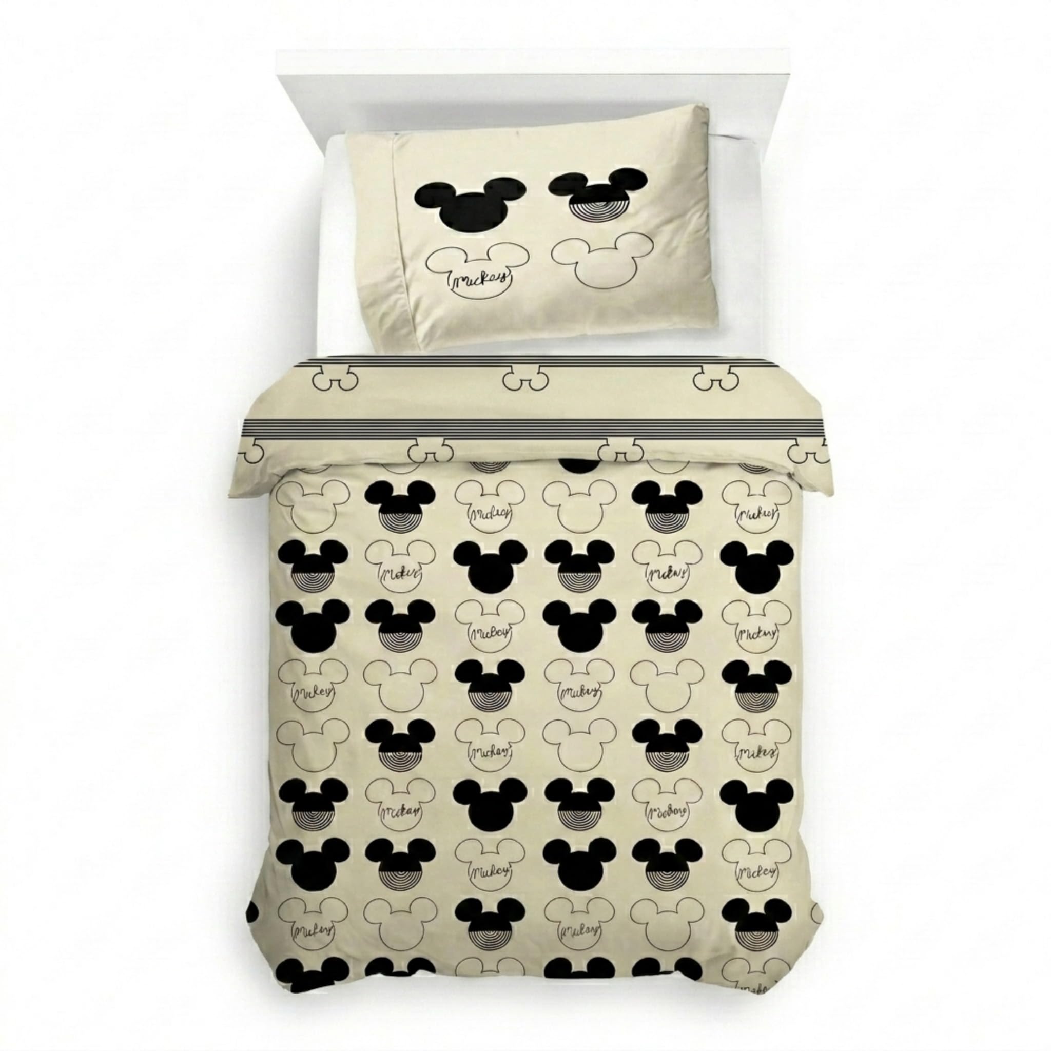 Jay Franco Kids Disney Mickey Mouse Duvet Cover Set – 100% Cotton Super Soft Bedding with Pillowcase, COVER ONLY Comforter Not Included, Beige, 2 Piece Single