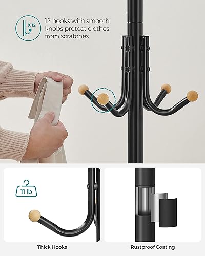 Miniatura 7 de SONGMICS Perchero Independiente, Perchero de Metal con 12 Ganchos y 4 Patas, Soporte para Ropa, Sombreros y Bolsos, para Entrada, Sala de Estar,