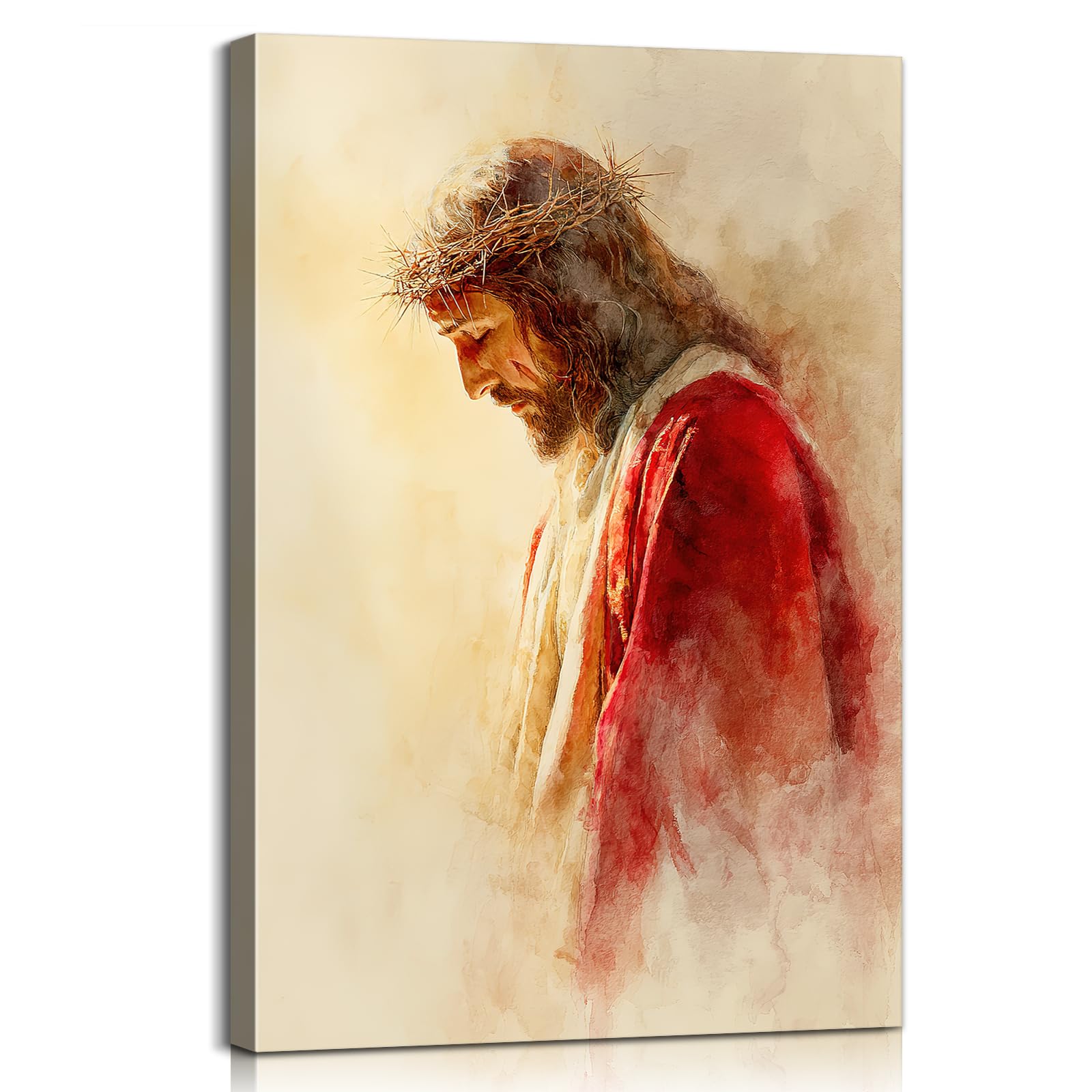 Jesus Crown of Thorns Canvas Wall Art Christian Decor - Religious Wall Decor with Inner Wooden Frame, Lightweight &amp; Easy Hanging, Jesus Painting Posters for Living Church Room &amp; Office, 12x18 Inches