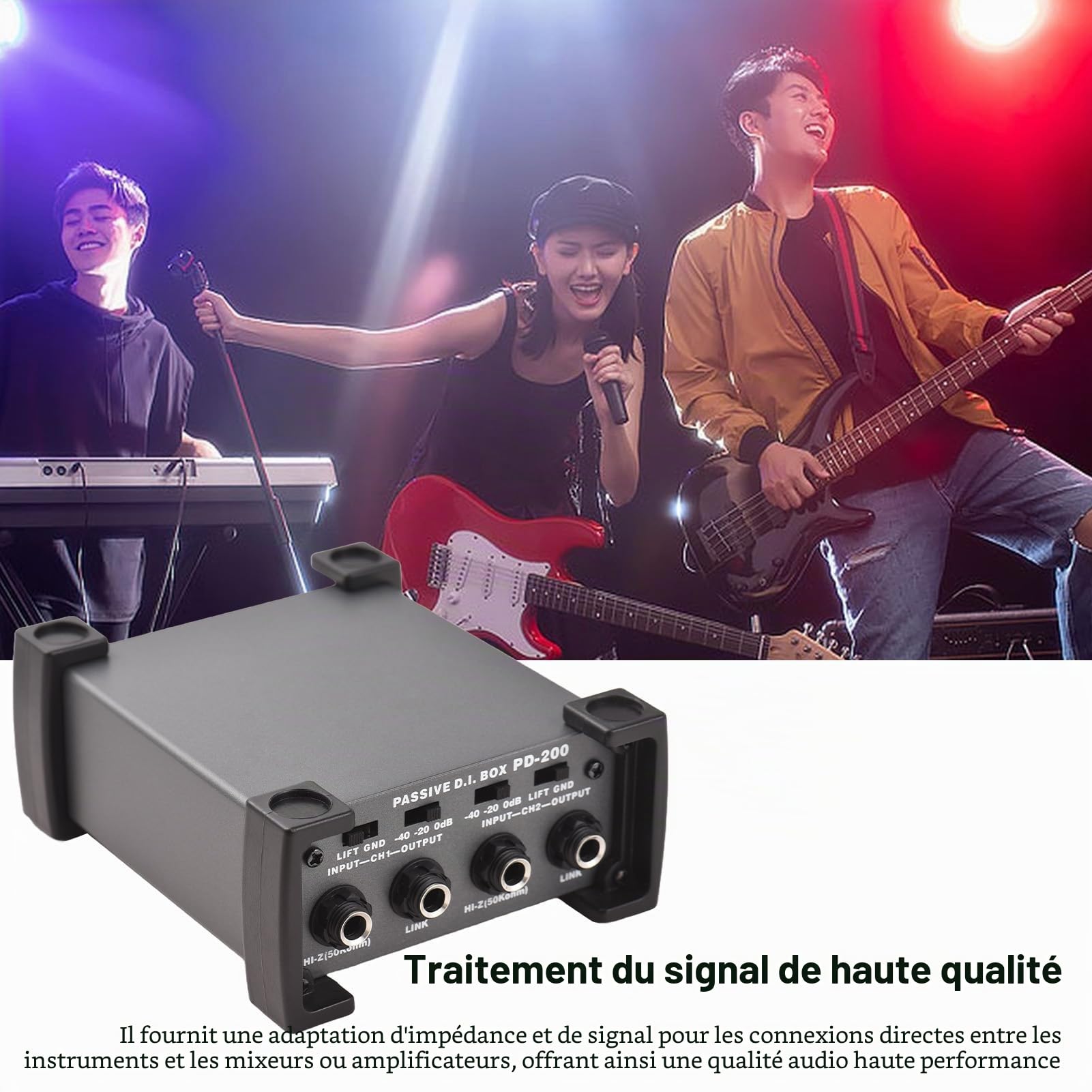 Btuty Unité DI-Box passive 2 canaux éliminateur de bourdonnement 6,35 mm instrument Direct Box vers XLR Professionnel Impédance Transformation Audio Isolateur DI Direct Box