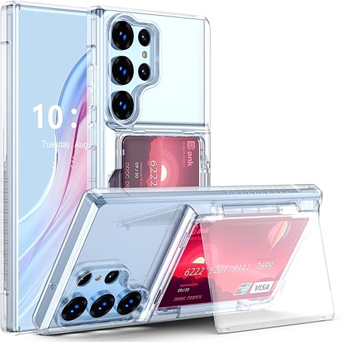 Funda compatible con Galaxy S23 Ultra con soporte para tarjeta de crédito, TPU suave, parachoques de policarbonato duro, antiarañazos, a prueba de