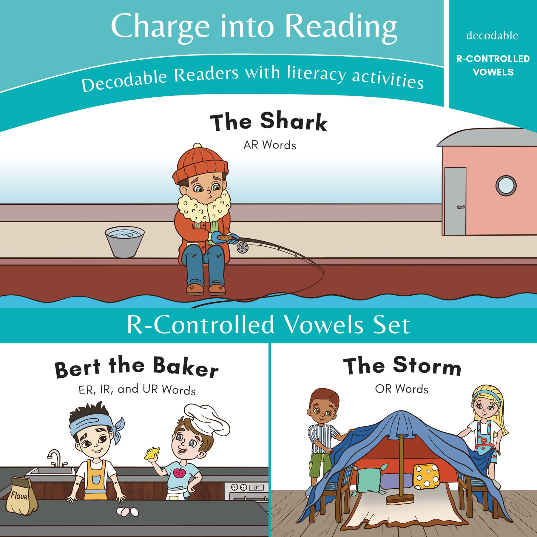 Charge into Reading Decodable Books (Stage 6): 3 R-Controlled Vowel Decodable Readers to Help First Grade Beginning Readers Learn to Read (AR, ER, and OR Sounds)