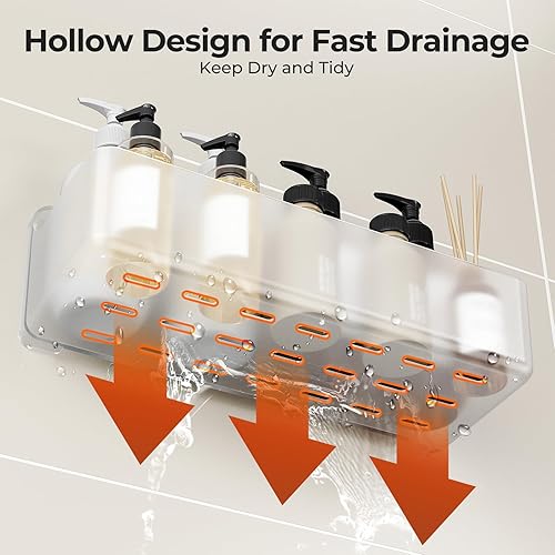 Miniatura 5 de Orimade Paquete de 3 estantes adhesivos sin taladrar para baño, juego organizador de almacenamiento ABS a prueba de óxido, transparente