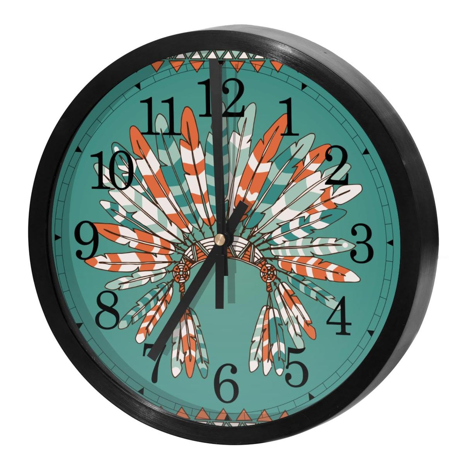 Horloge murale silencieuse à quartz ronde avec un motif bohème de plume