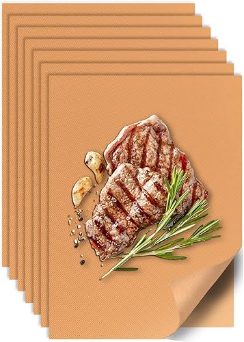 UBeesize Paquete de 7 alfombrillas de cobre para parrilla al aire libre, resistentes para parrilla, mate y revestimientos para horno, reutilizables,