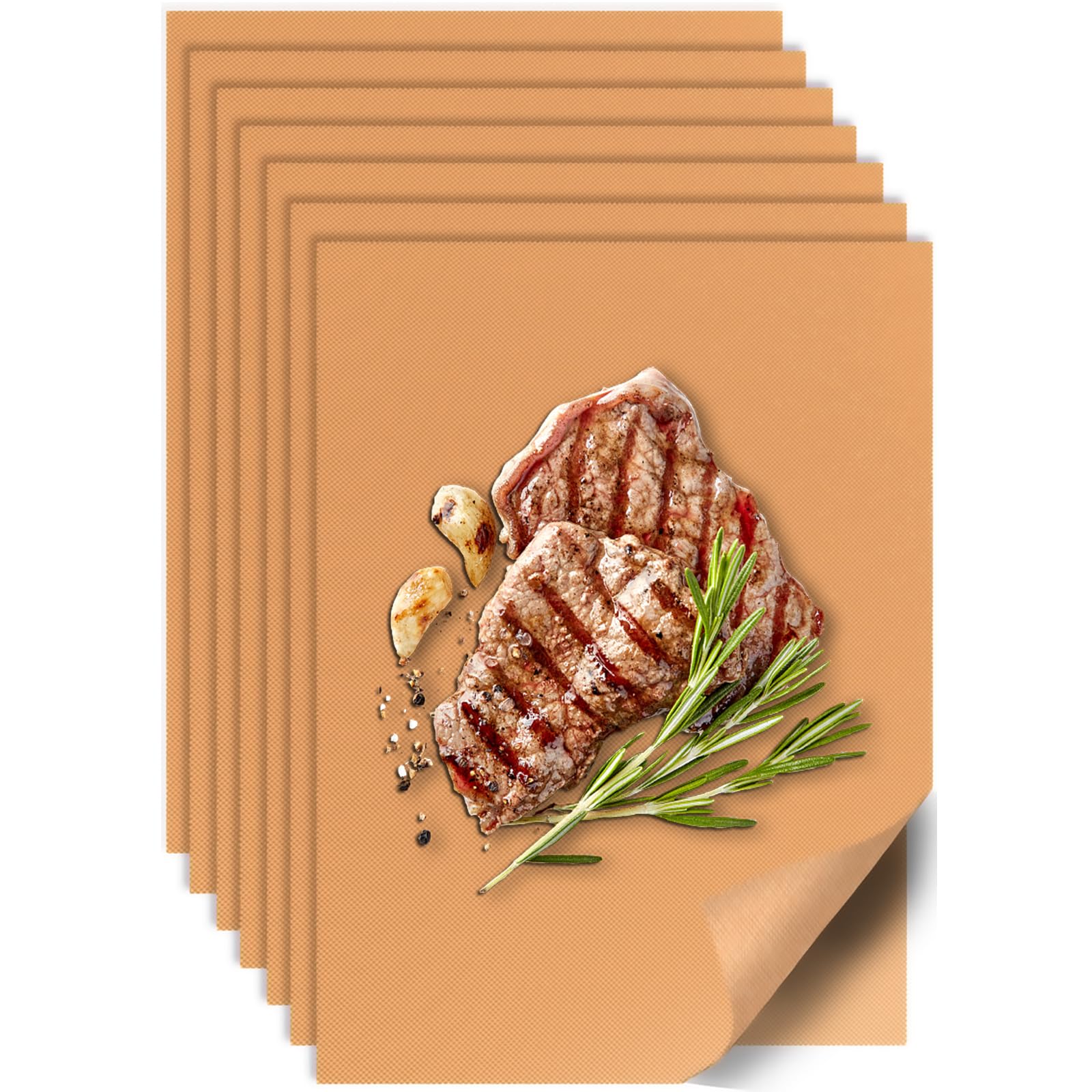 UBeesize 7 Pack Copper Grill Mats for Outdoor Grill, Heavy Duty BBQ Grilling Matt & Oven Liners, Resuable, Easy to Clean, Works on Gas Charcoal Electric Grill, Smoker, Oven -15.75 x 13 Inch