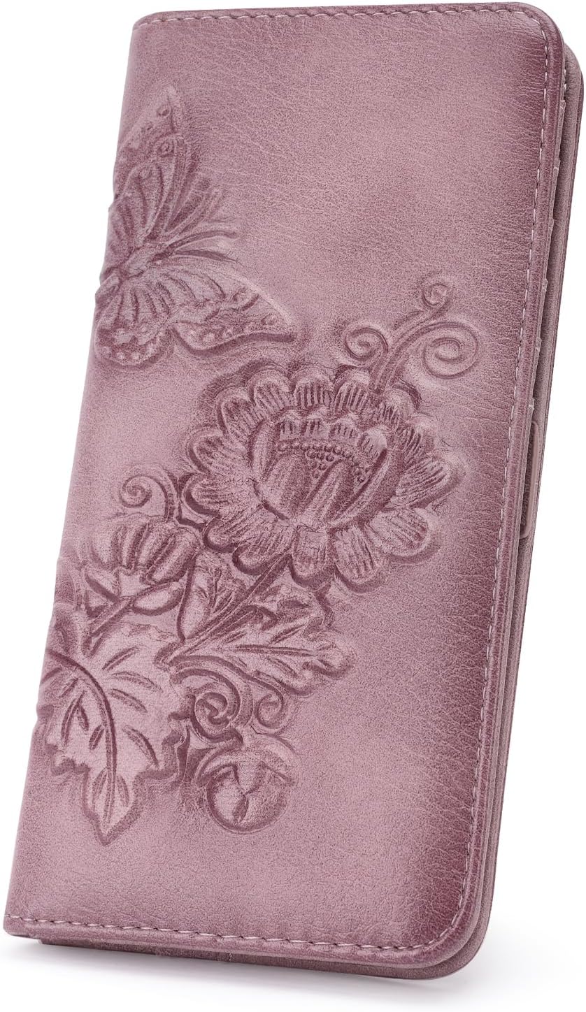Wallet Women Ultra Slim Thin Rfid 3D Embossed Vegan Leather Womens Wallet Clutch Long Ladies Wallet (03-Purple)