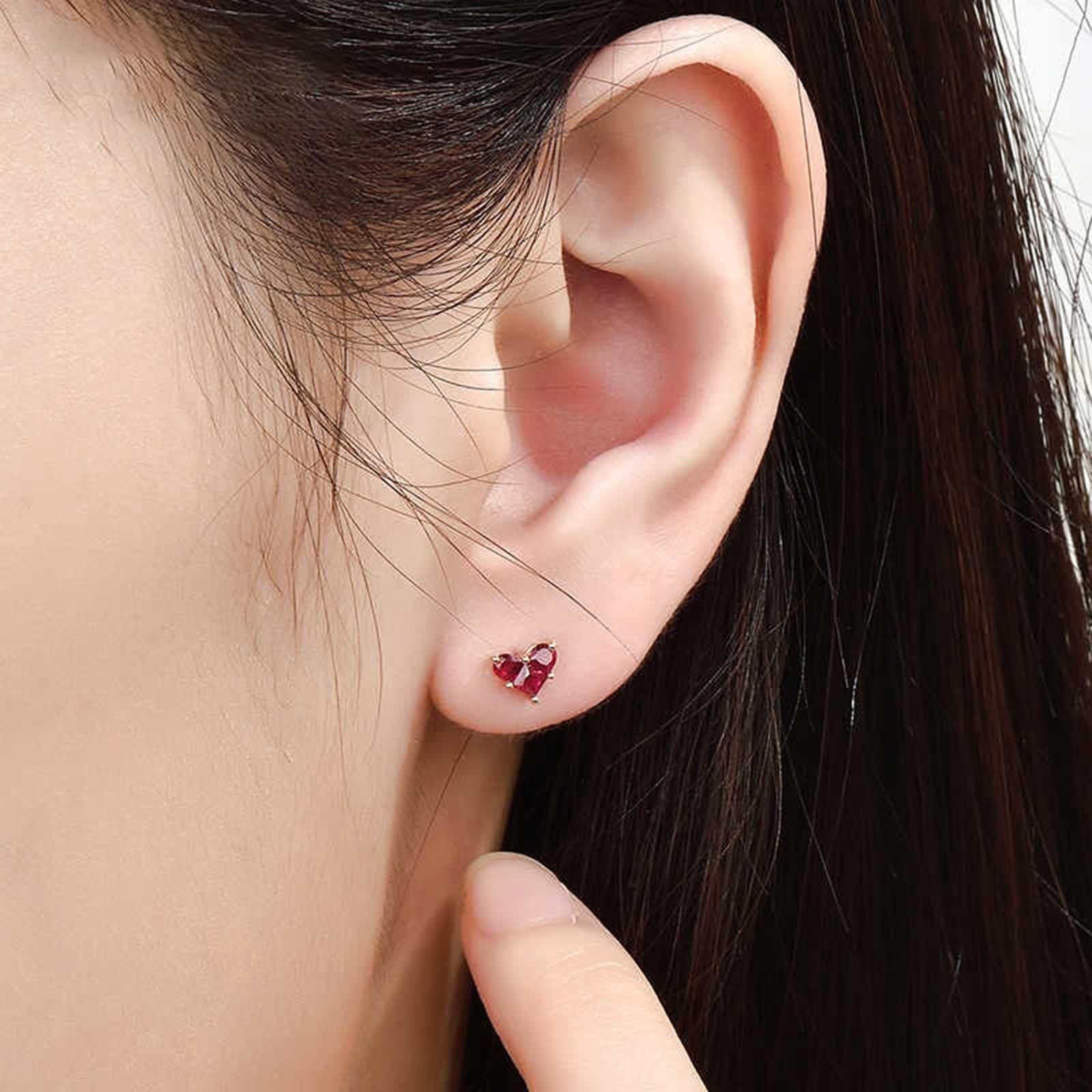 Kolczyki na sztyfcie, złoty piercing, kolczyki damskie Cool Red Rubin 0,46 karata, kształt serca, prawdziwa biżuteria