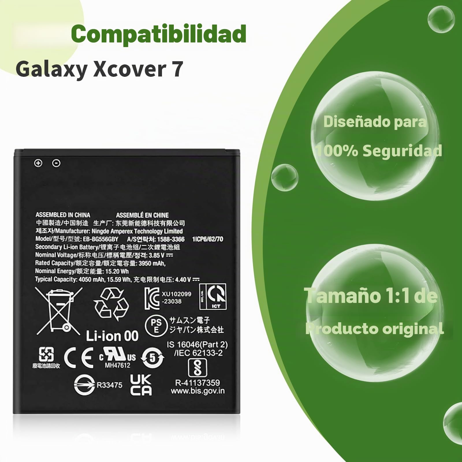 EB-BG556GBY - Batería de repuesto para Galaxy Xcover 7 G556B (4050 mAh, con kit de herramientas de reparación actualizado)