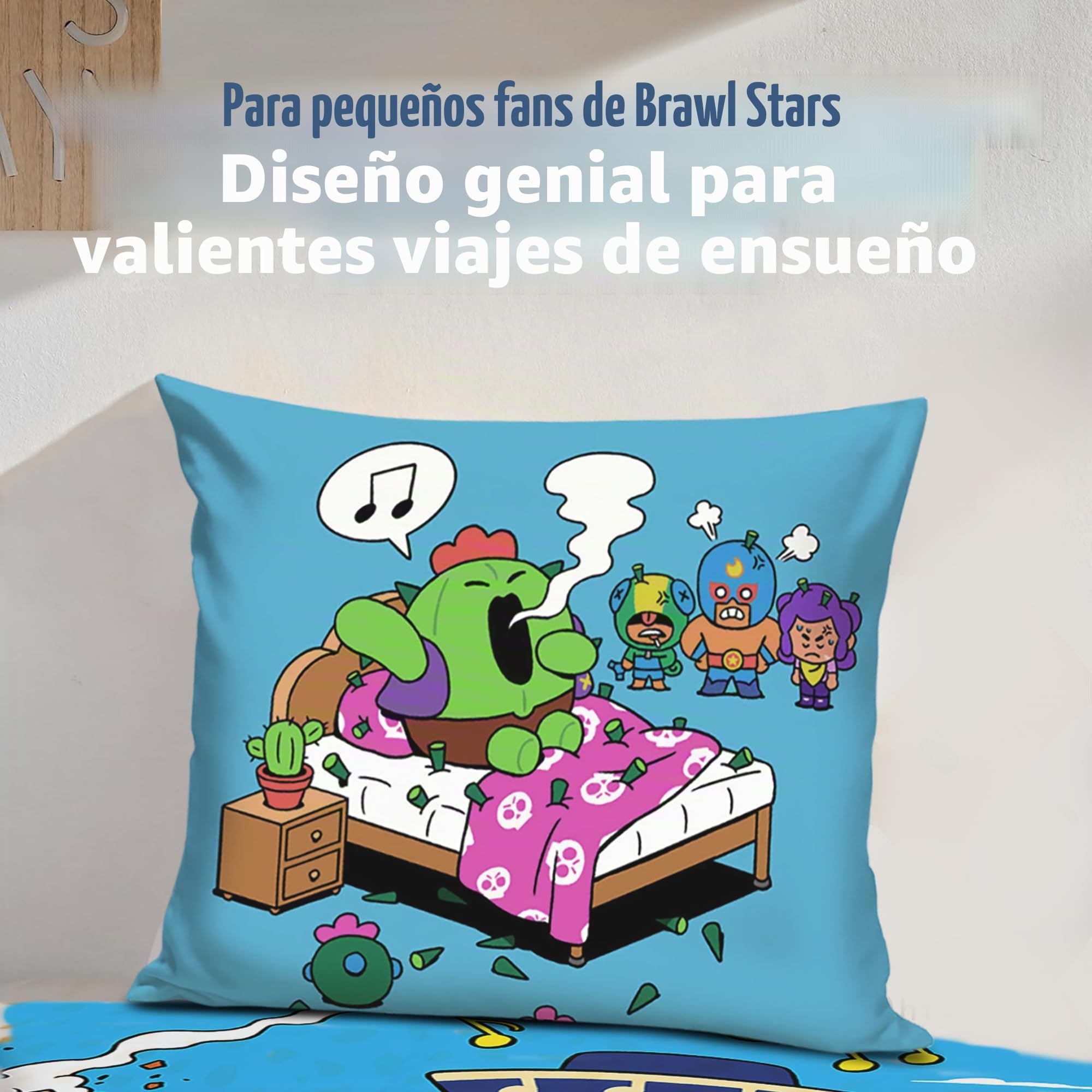 Juego de cama Brawl Stars de 2 piezas 135x200 80x80 cm - Set para niños en calidad Renforcé de 100% algodón con cremallera - color permanente, lavable a máquina, Öko-Tex, motivo EL Primo azul