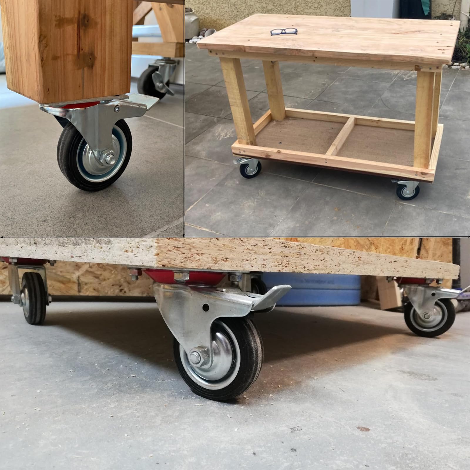 4 stuks zware wielen, 100 mm transportwielen met rem, industriële