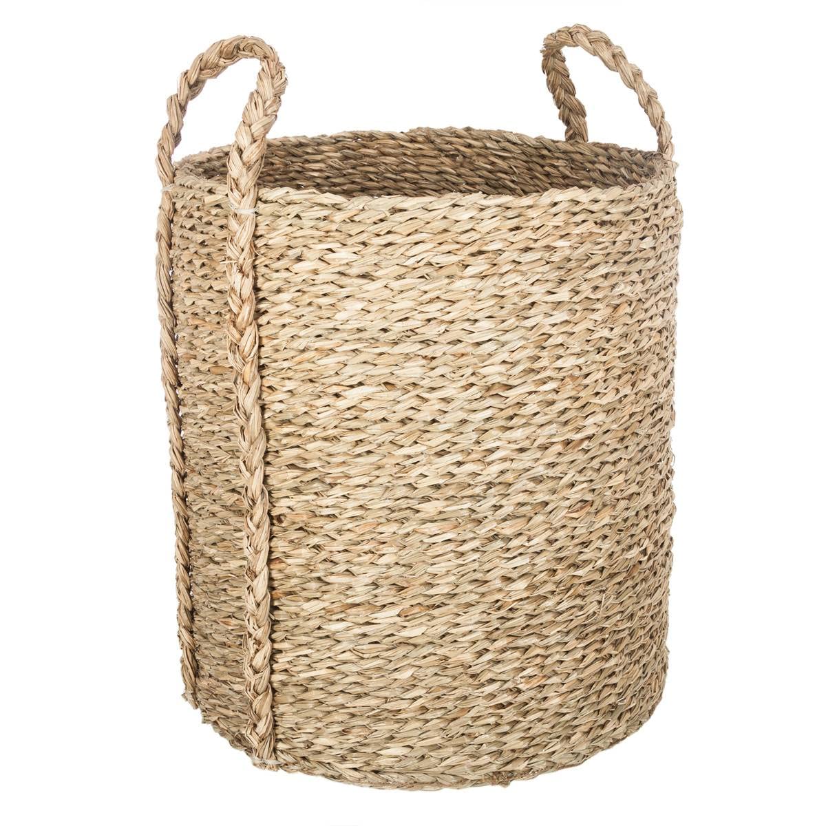 ATMOSPHERA CREATEUR D'INTERIEUR - Set di 3 cesti con manico rotondo in giunco intrecciato D22 26 34cm