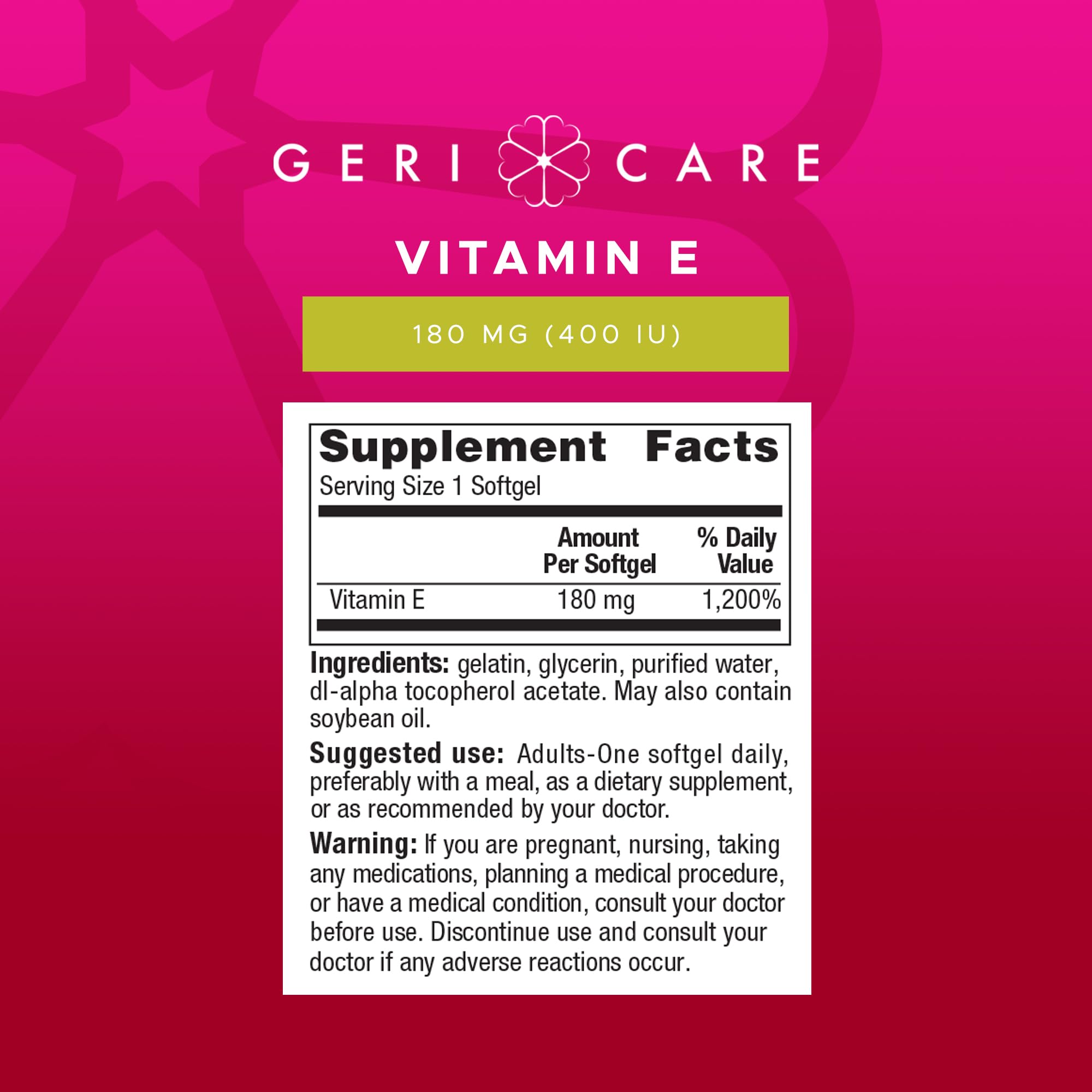 GeriCare High-Potency Vitamin E Capsules – 400 IU for Skin & Immune Support, 180mg | 100 Count | Organic Vitamin E for Women and Men — Amazon image 8