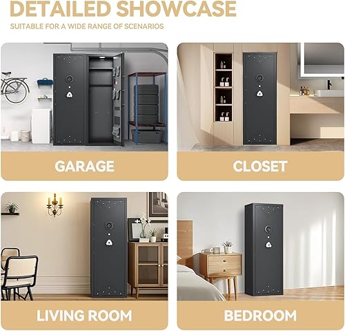 Miniatura 8 de Caja fuerte para pistolas 10-15 para el hogar, gabinete de seguridad de rifle y pistola de gran capacidad, bloqueo de teclado digital, llaves de