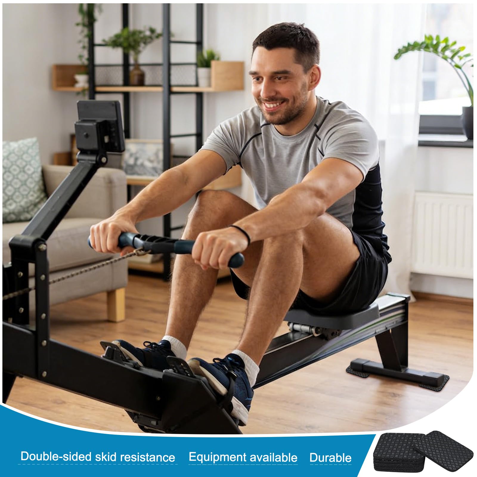 Pack de 6 Almohadillas para Cinta de Correr Antideslizante Doble Cara, 10x10x0,5cm Alfombra de Goma para Exteriores, Cojín Antivibración de PU para Bicicleta Estática, Fitness y Lavadora, Negro