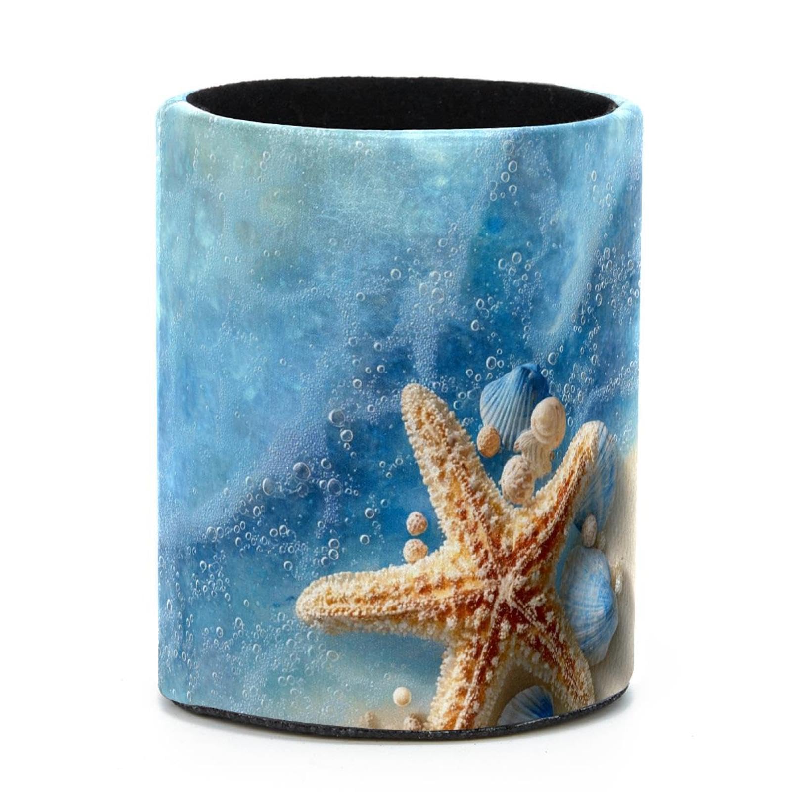 VAPOKF Round Pencil Holders for Desk, Starfish and Waves Pen Holders Pen Pot Makeup Brushes Storage Desktop Stationery Supplies Organiser for Home Office