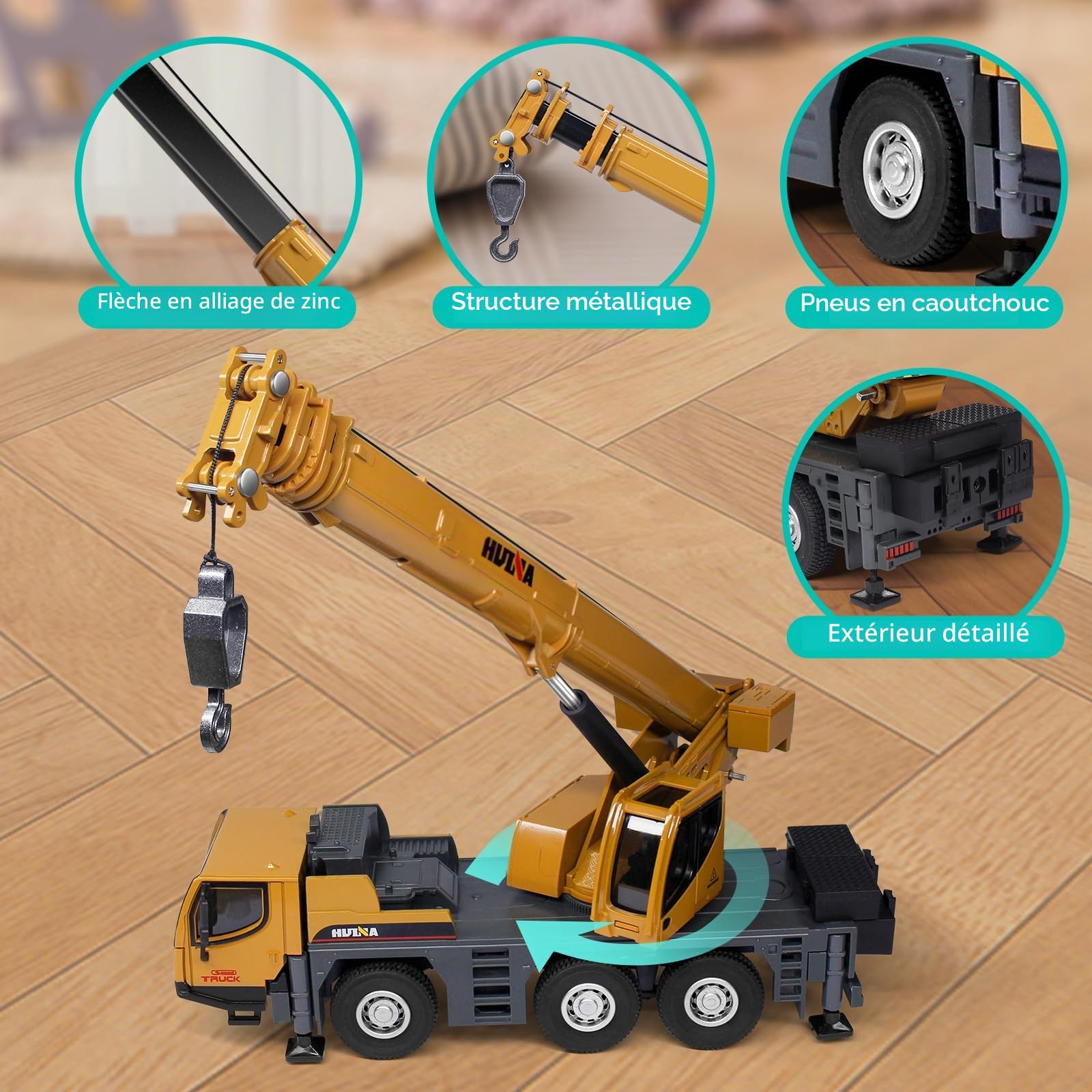 HUGMIE 1:50 Tracteur,Jouet Enfant avec Supports Extensibles,Alliages Camion,Grue Enfant,Tracteur Jouet pour garçons et Filles à partir 8 Ans