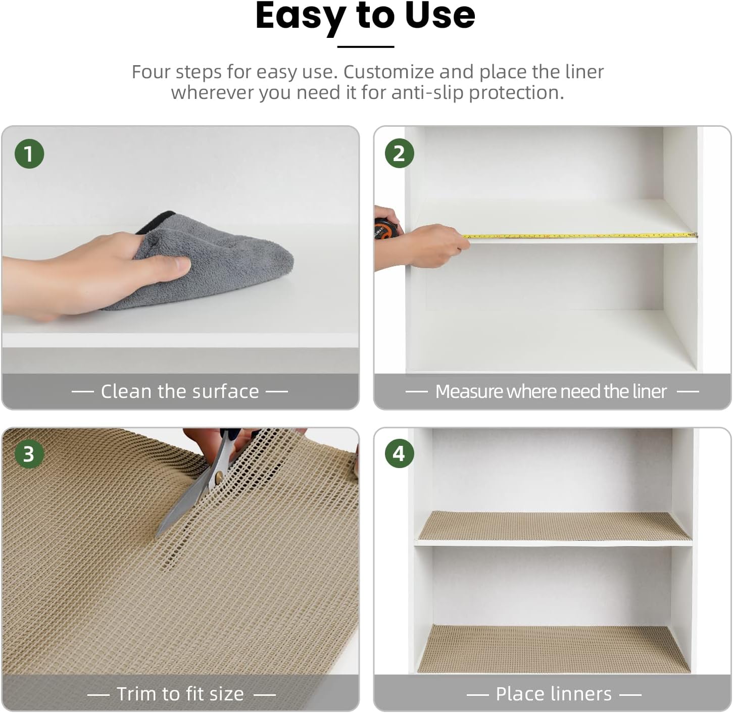 BAGAIL Drawer and Shelf Liner, 12 in X 30 Ft Non-Adhesive Shelf Liners for Kitchen Cabinets, Thick Strong Grip Liners for Desk, Shelves, Bathroom Drawers, Cabinet Protection - Beige