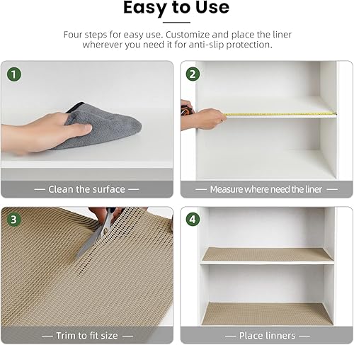 Miniatura 6 de BAGAIL - Forro de cajón no adhesivo de 12 x 10 pies para armarios de cocina, forros gruesos de agarre fuerte para escritorio, estantes, cajones de
