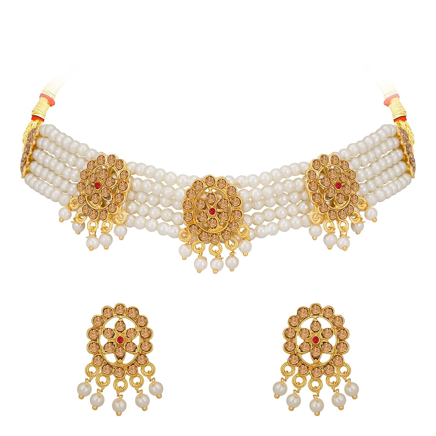 Shostopper by Sukkhi Amazing Gold Plated Floral Kundan Choker Necklace Earring Set (B0C4FM9M5H) Amazon Price History, Amazon Price Tracker