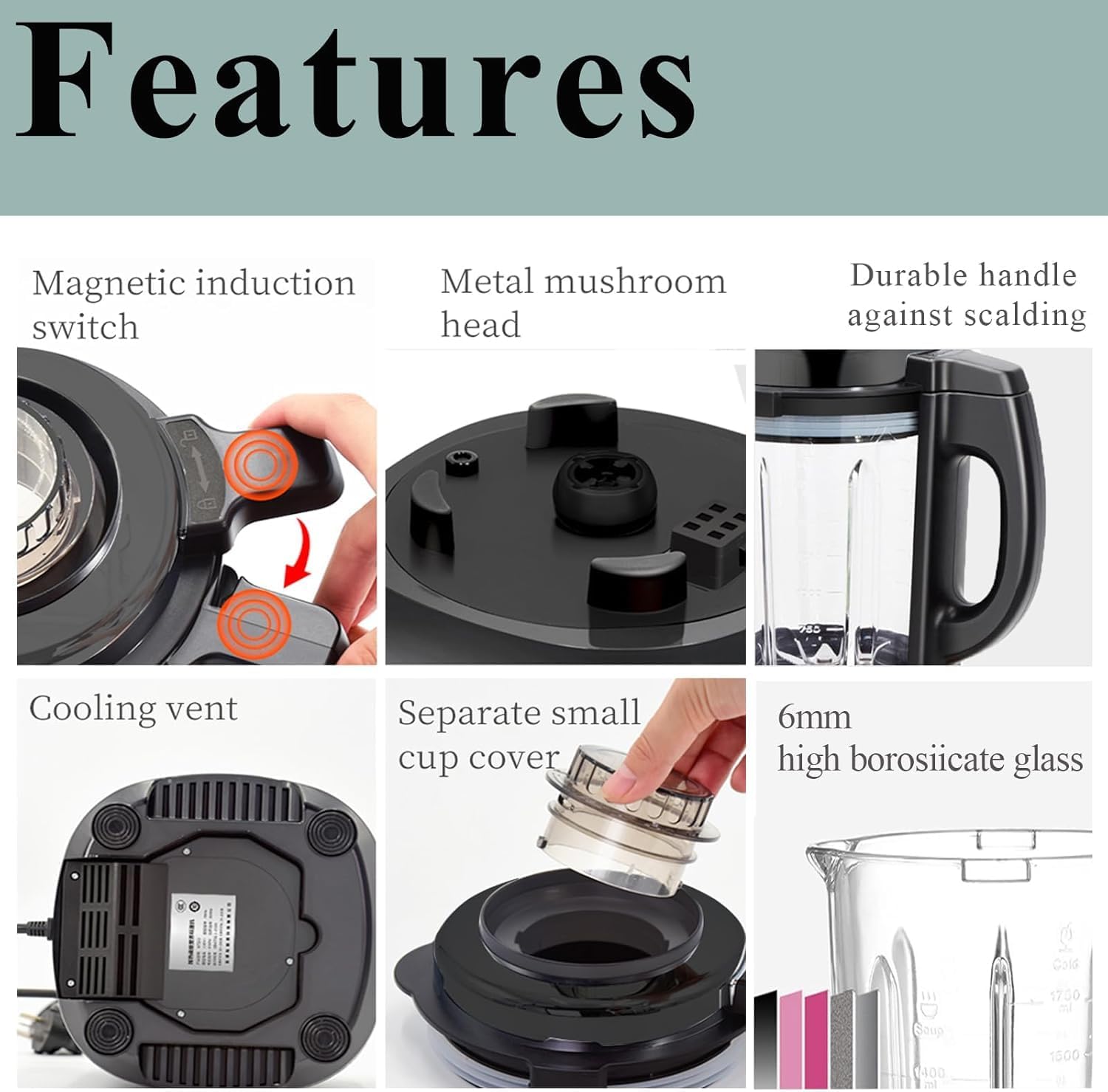 All-in-One Blender for Kitchen & Food Processor Combo for Smoothies Shakers,Hot Soup Maker with 9 One Touch Programs,12H Preset,Self-Cleaning, for Grinding,Chopping,Mixing, | 1200 Watt | 60oz | - Image 7