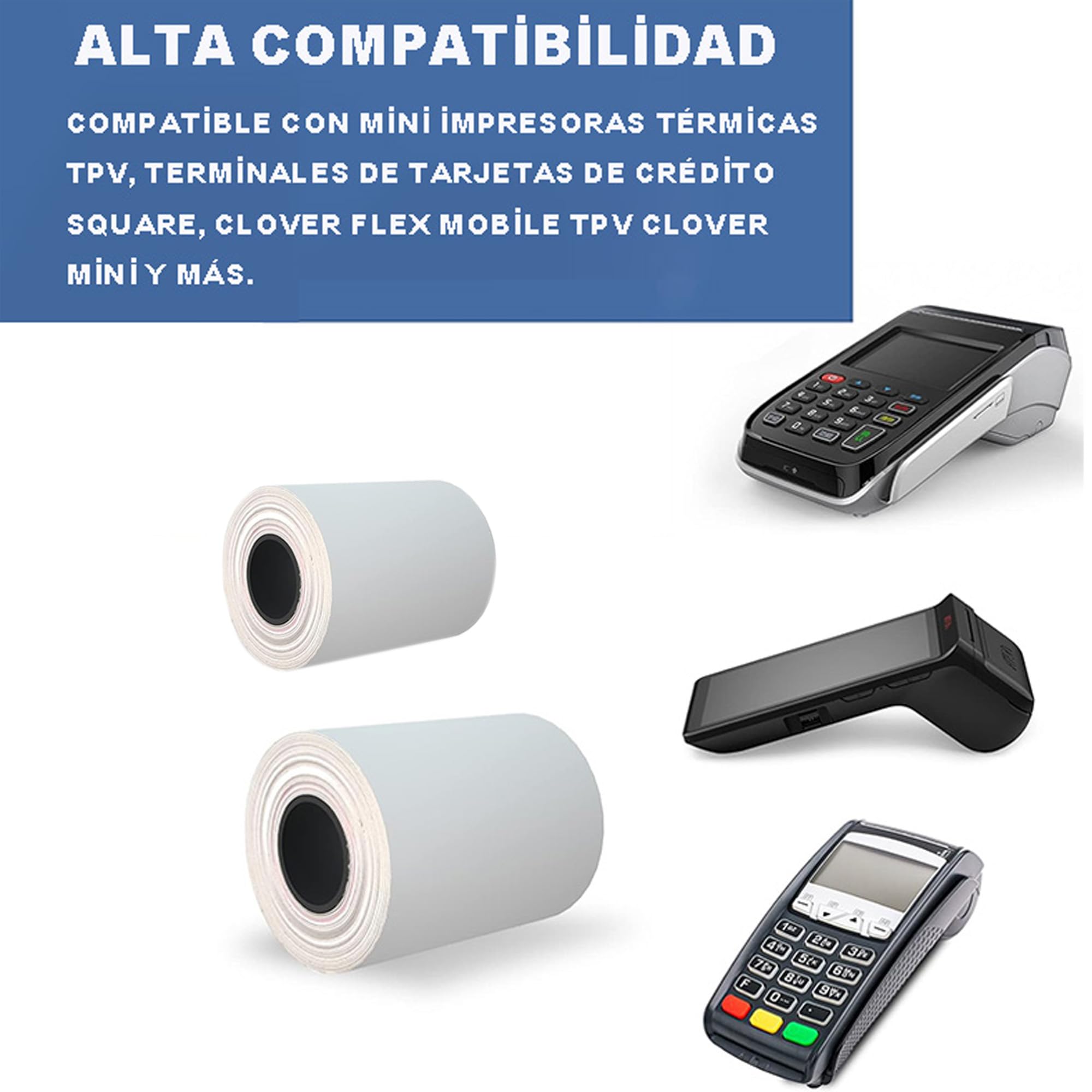 Various-Rollos de Papel Térmico 57x35x12mm para Tickets. TPV, Impresora Térmica, Datáfono,Cajas registradoras Sin Bisfenol A.(210 unidades)
