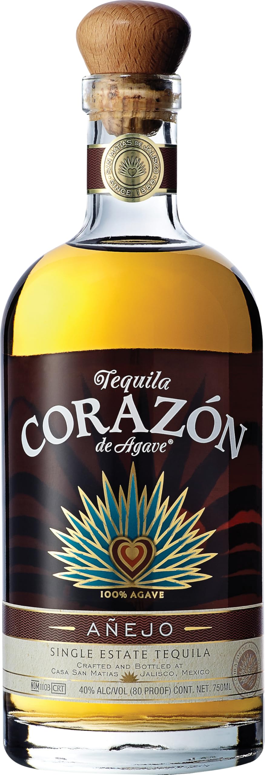 Corazón Añejo Tequila, 70cl, 40% ABV, 100% Blue Weber Agave Tequila, Distilled in the Highlands of Jalisco in Mexico, Award-Winning, Ideal with Sweet Desserts, Gift Idea