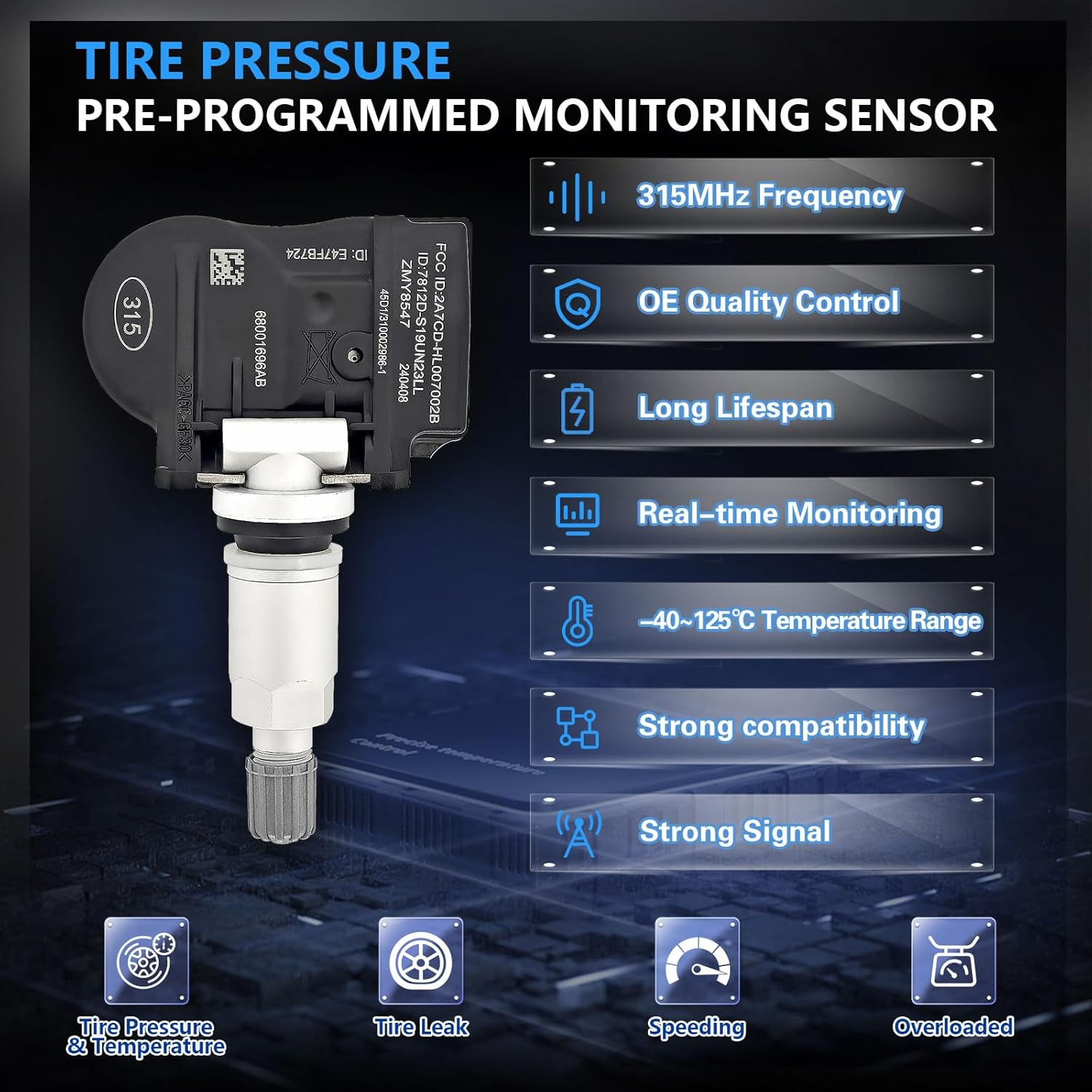 TPMS Sensor 315Mhz Compatible with 2005-2014 Jeep Chrysler Dodge Mitsubishi, Wrangler Liberty Grand Cherokee Charger 200 300,Replaces# OE 68001696AB, 56029465AB