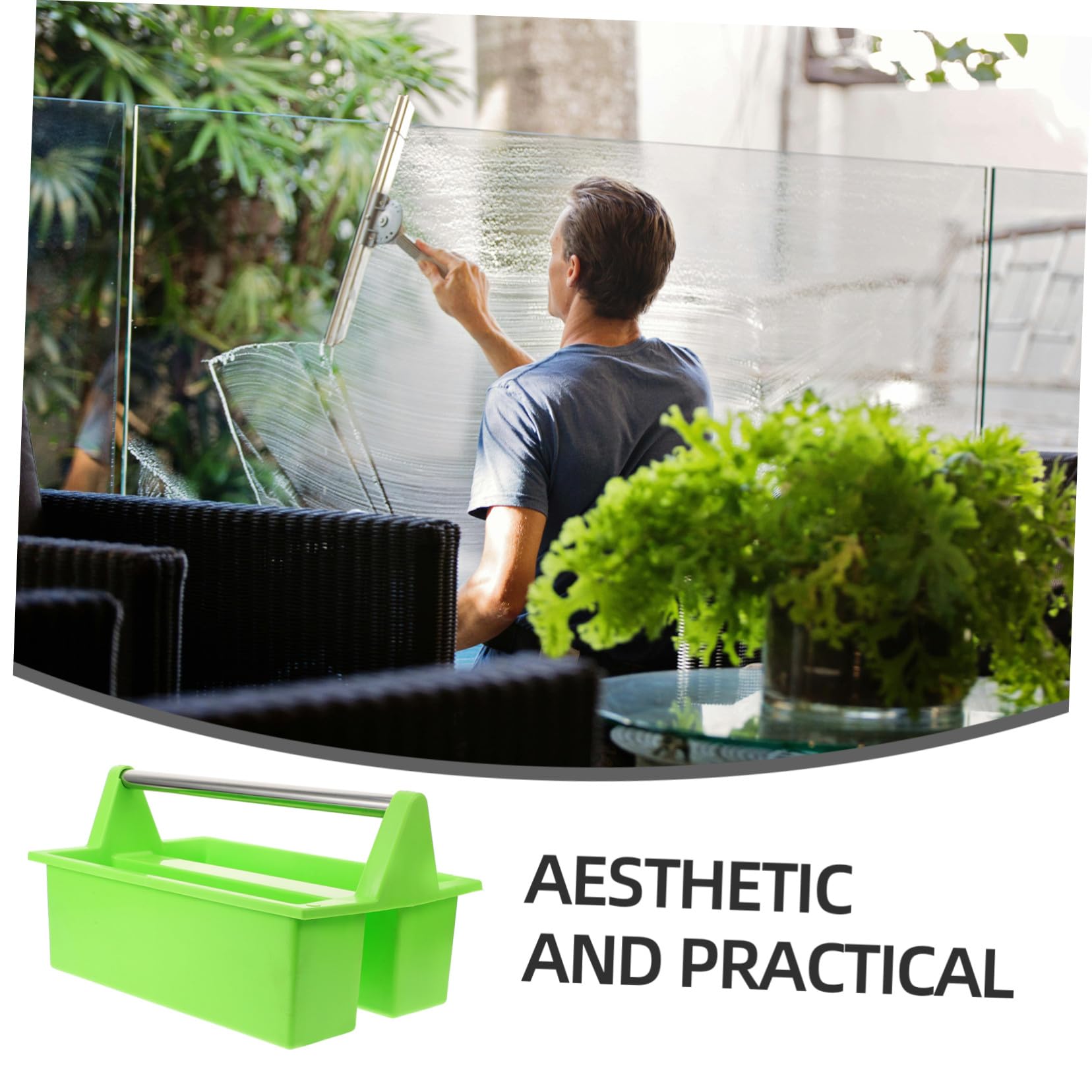 Cabilock Cesta de Limpieza Asa, Plástico Verde, 2 Compartimentos | Organizador Doméstico, Huecos Separados para Escobillas y Paños, Formato Portátil para Orden de Útiles