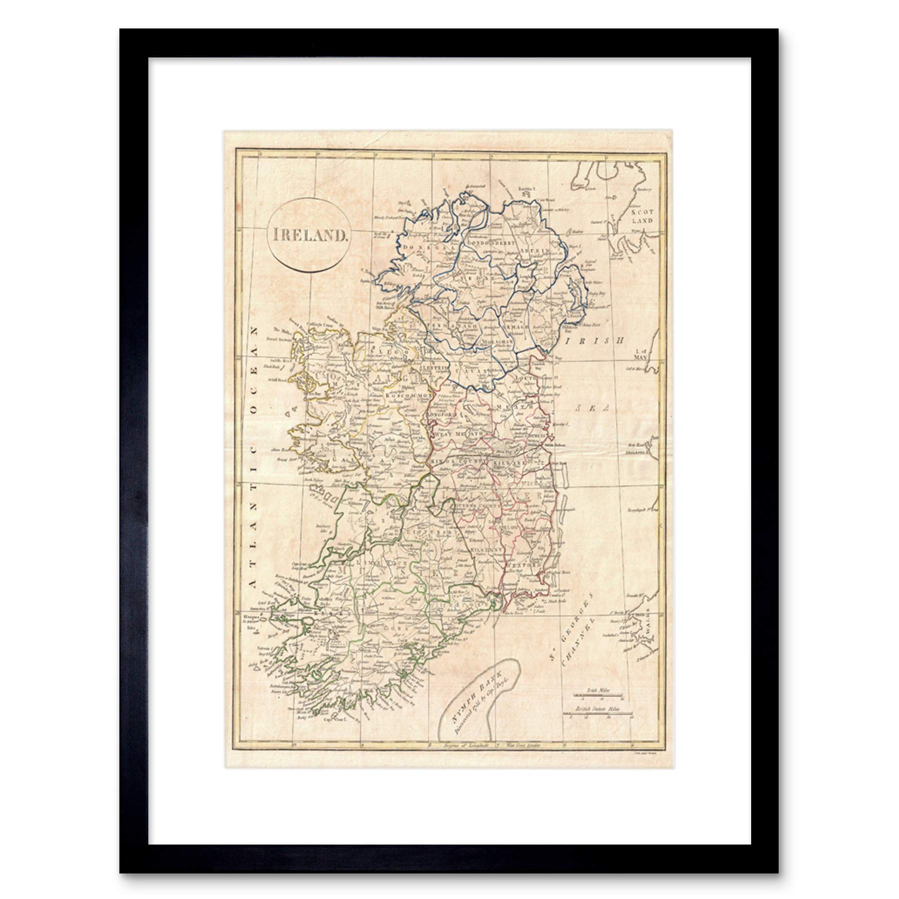 Artery8 1799 Clement Cruttwell Map Ireland Framed Art Print 12x16" Beige Engineered Wood