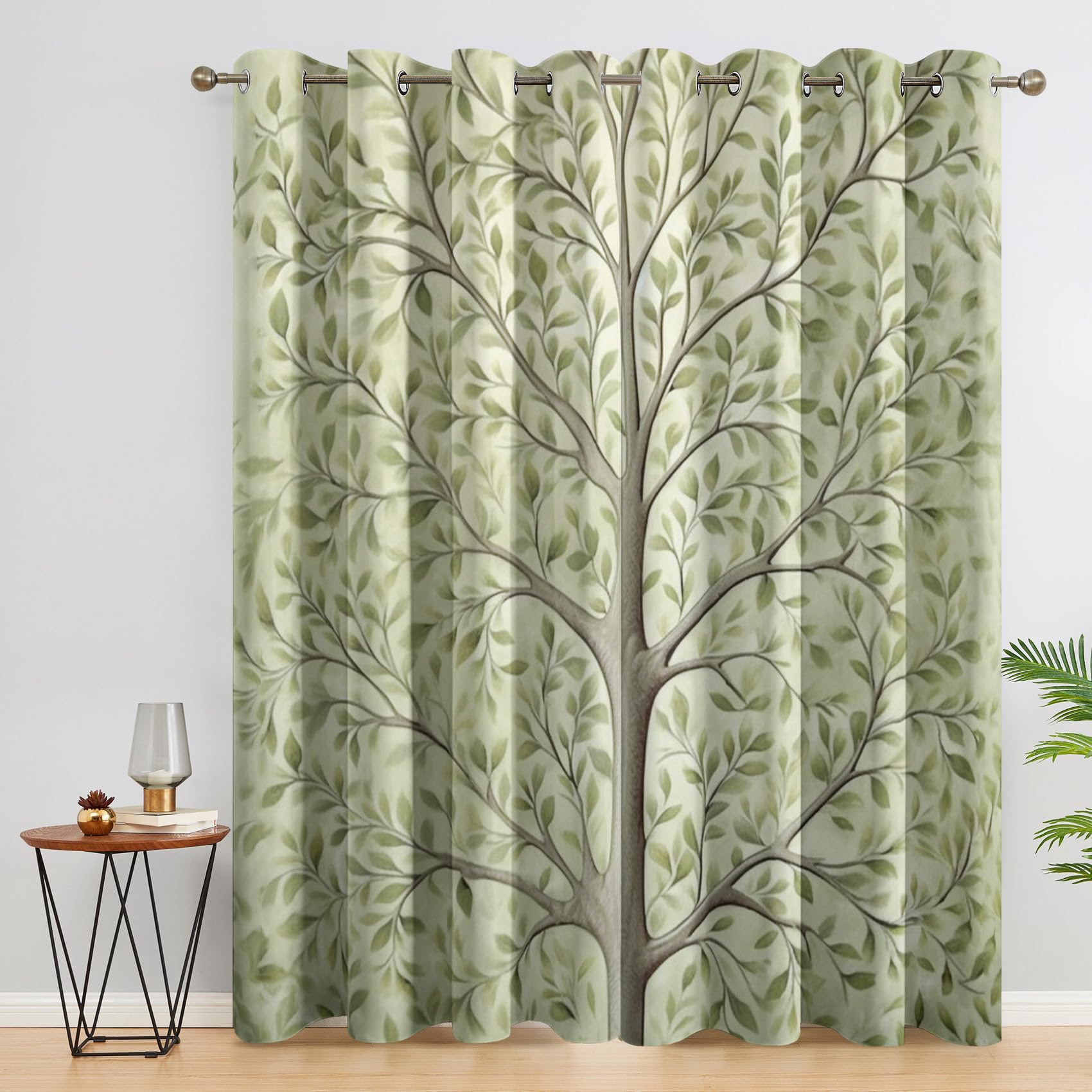Vorhänge Baum des Lebens, Verdunkelungsvorhang 2er Set - Vorhang Blickdicht Grünes Blatt Muster, Thermovorhang für Deko Wohnzimmer Schlafzimmer Kinderzimmer, Gardinen mit Ösen 220x140 cm (H X B)