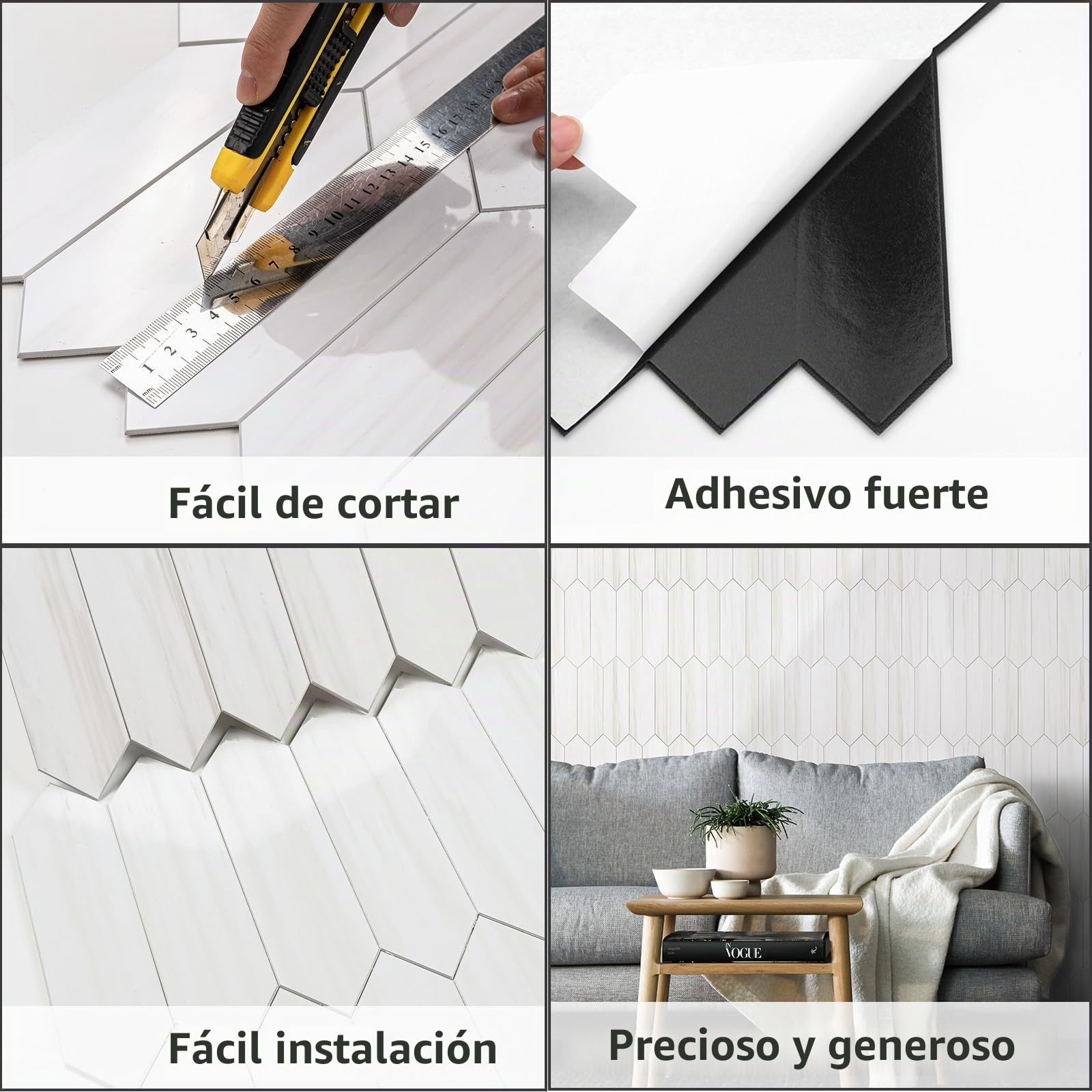 Vamos Tile Azulejo de dolomita brillante blanco para despegar y pegar, 12.8 x 12.8 pulgadas, 10 hojas de PVC hexagonales de largo, azulejos de mosaico autoadhesivos para pared de cocina y baño