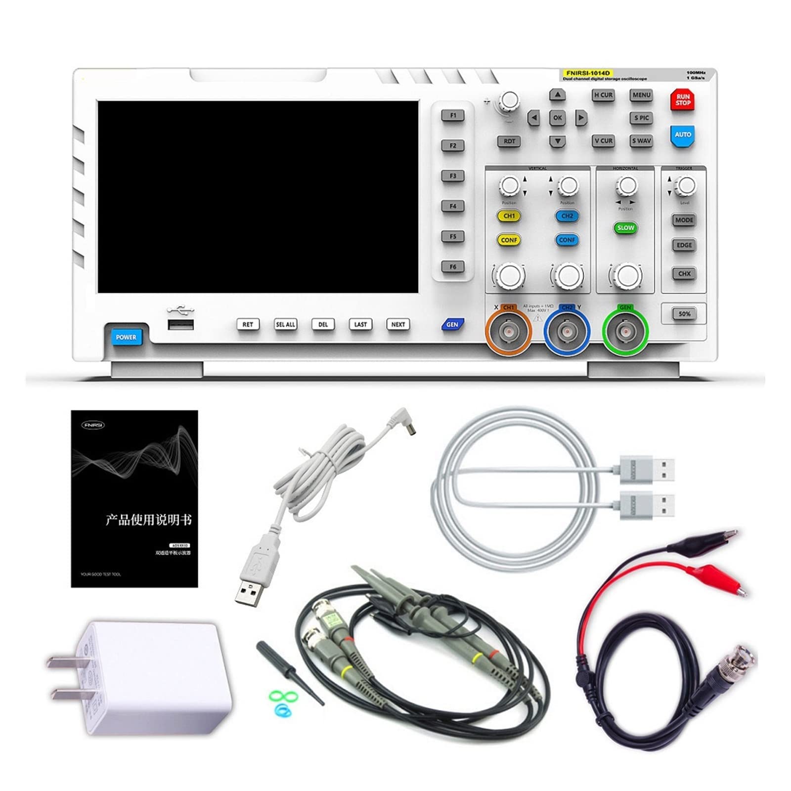 Oscilloscopio digitale portatile 1014D Generatore di segnali ingresso a doppio canale 2 in 1 Frequenza campionamento 1GSa/s da tavolo Per uso fai da te