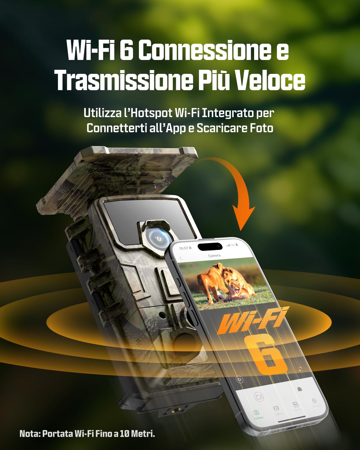 CEYOMUR 4K UHD Fototrappola Solare, Wifi 6 Fototrappola Notturna con 120° Rilevamento Batteria Ricaricabile da 5200mAh, Fotocamera Caccia con Impermeabile IP66 Scheda SD da 64GB