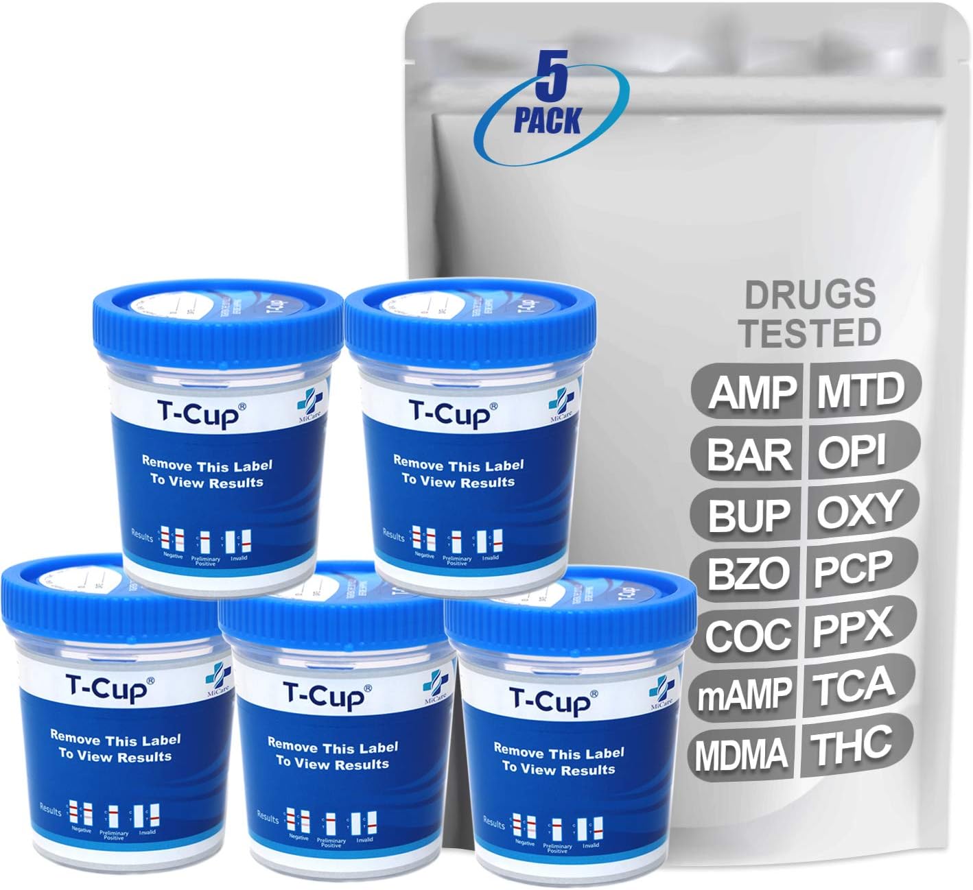 [5pk] - 14-Panel Home Multi Instant Test Cup (AMP/BAR/BUP/BZO/COC/mAMP/MDMA/MTD/OPI/OXY/PCP/PPX/TCA/THC) #MI-TDOA-1144