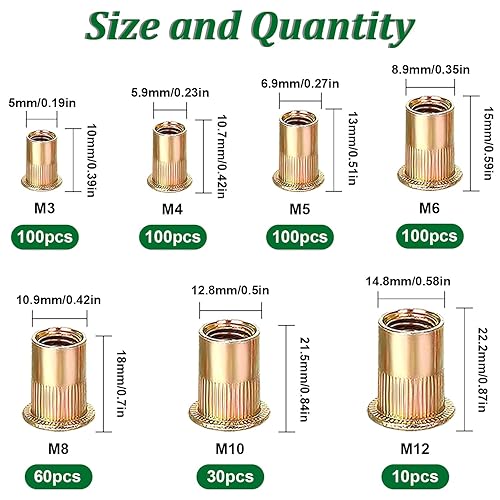 Miniatura 3 de weideer 1000 tuercas remachadoras SAE y métricas 6#-32, 8#-32, 10#-24, 14"-20, 516"-18, 38"-16, 12"-13 M3 M4 M5 M6 M8 M10 M12 Inserto roscado de