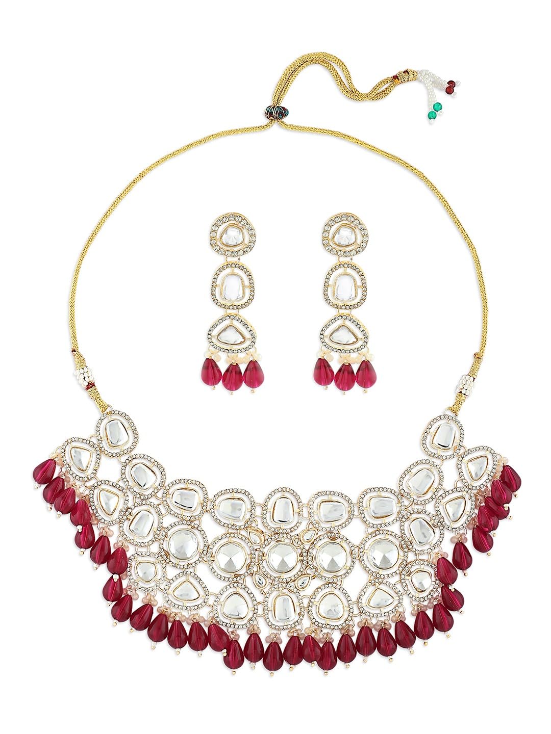 ZAVERI PEARLS Rani Pink & Green Artificial Stones & Beads Cluster Beads Drop Bridal Necklace Earring & Maangtikka Set For Women-ZPFK18567 (B0DBQ9MR5L) Amazon Price History, Amazon Price Tracker