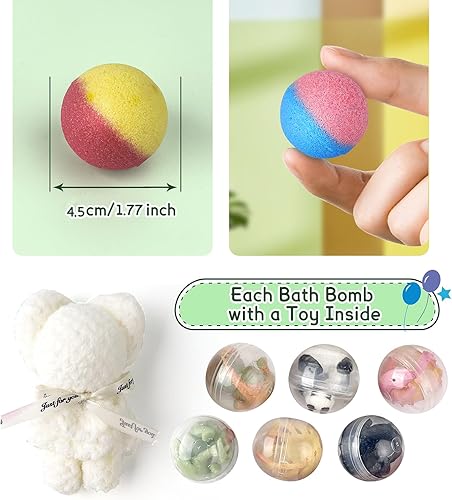 Miniatura 3 de Bombas de baño para niños con sorpresa en el interior, 26 bombas de baño con juguetes y 1 toalla de oso, regalo para niños y niñas, recuerdos de