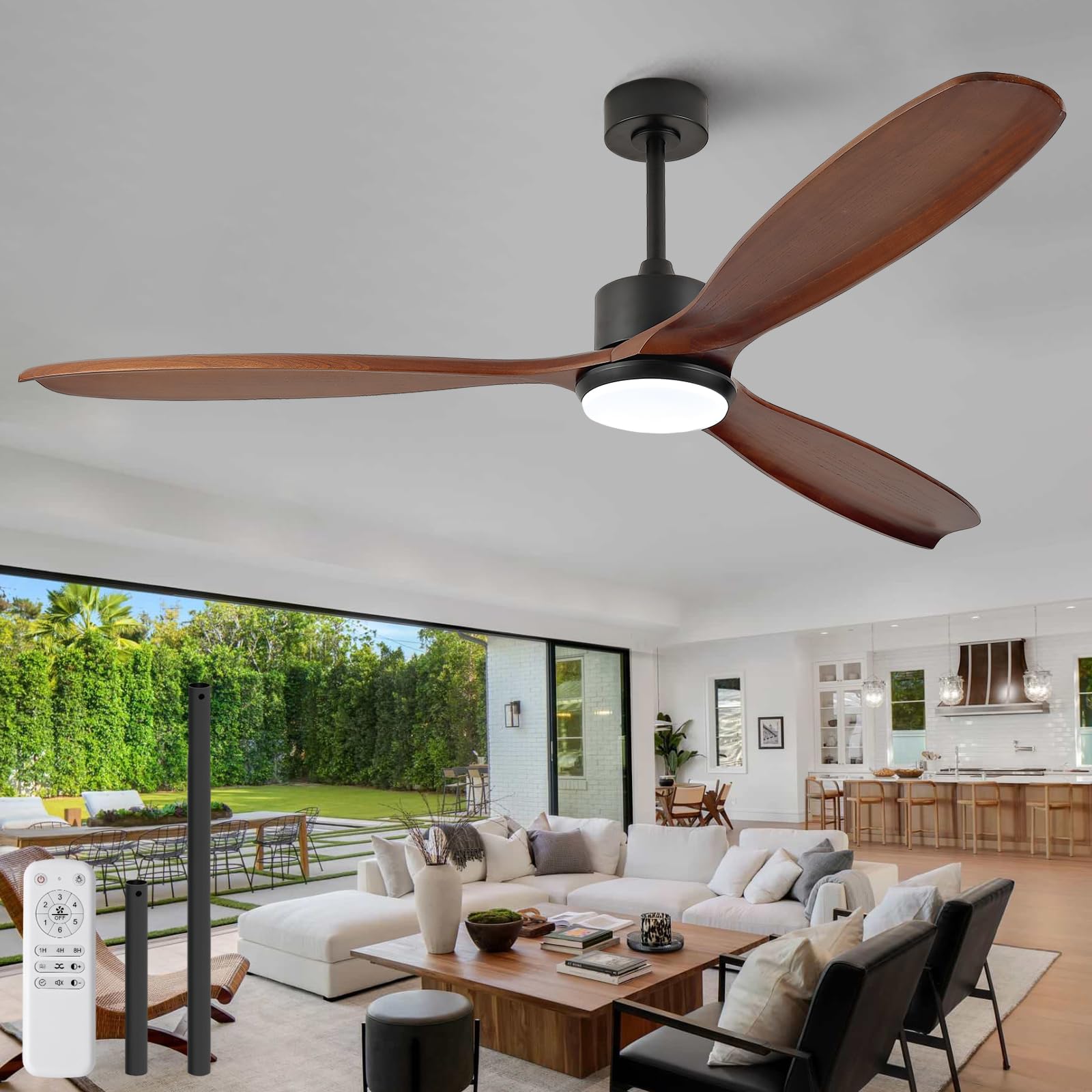 Photo 1 of KBZZ 72 Inch Outdoor Ceiling Fans with Lights and Remote, Dimmable, Modern Large Ceiling Fan with Light, 3 Blade Wood Ceiling Fans for Living Room Patio, Reversible DC Motor, Memory Function