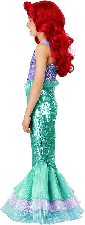 Girl's Disney The Little Mermaid Ariel Costume with Wig Kids Halloween Dress with Sequins and Organza Fins
