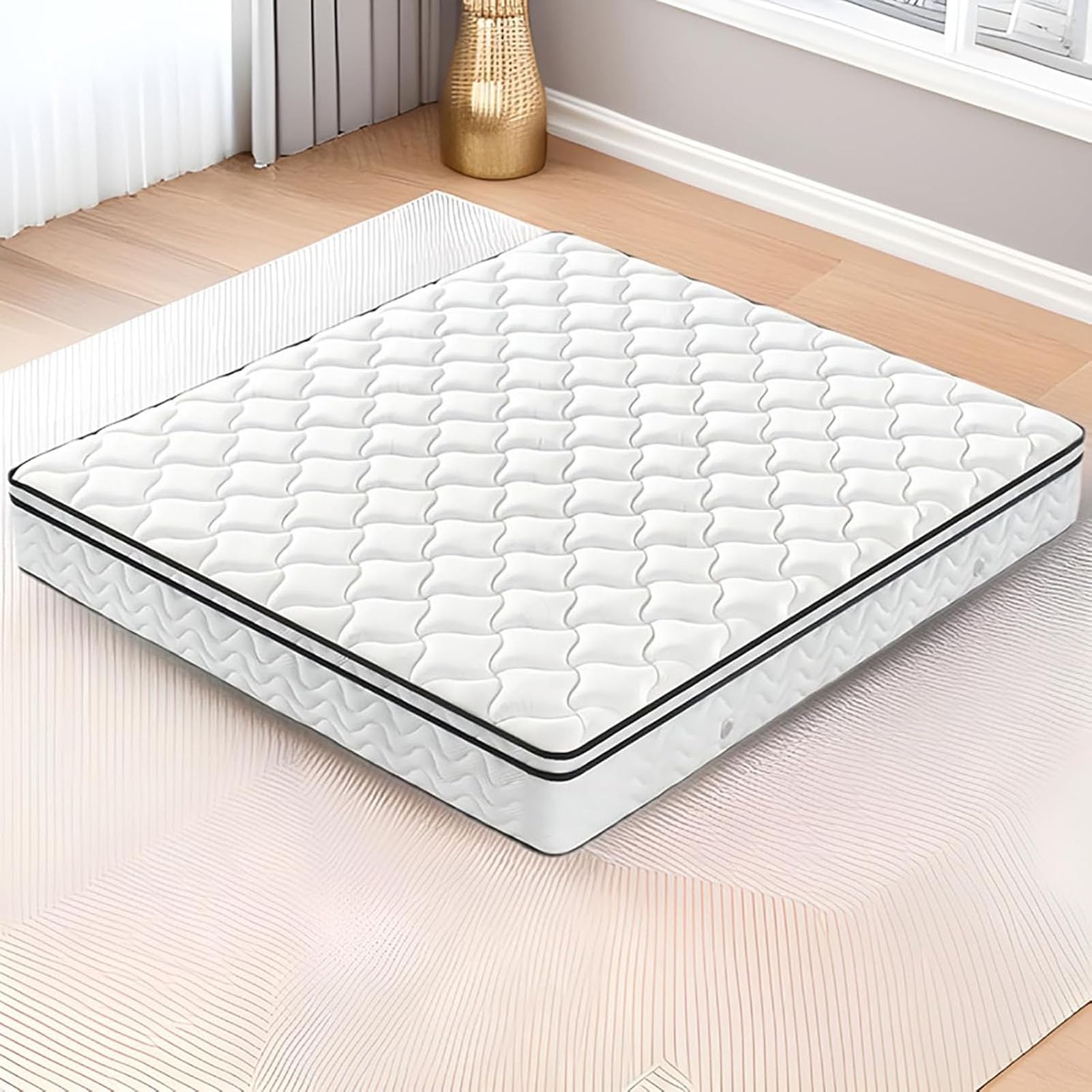 Materac hybrydowy, średnio mocna oddychająca konstrukcja redukująca ciśnienie, grubość 25 cm, komfort i wsparcie dla łóżka typu queen size