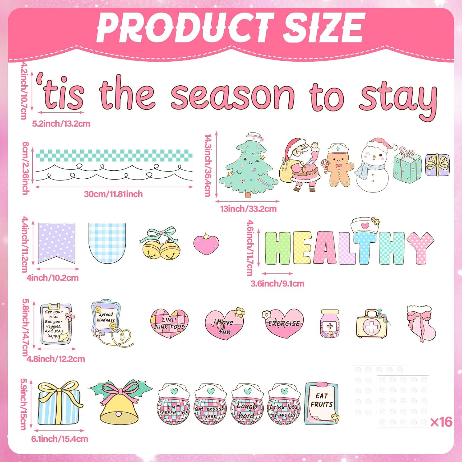 Christmas Health Bulletin Board Decorations Set Xmas Pastel Healthy Habits Poster Christmas Tree Snowman Santa Cutouts for Classroom School Home Chalkboard Wall Winter Holiday Party Decor Supplies image 2