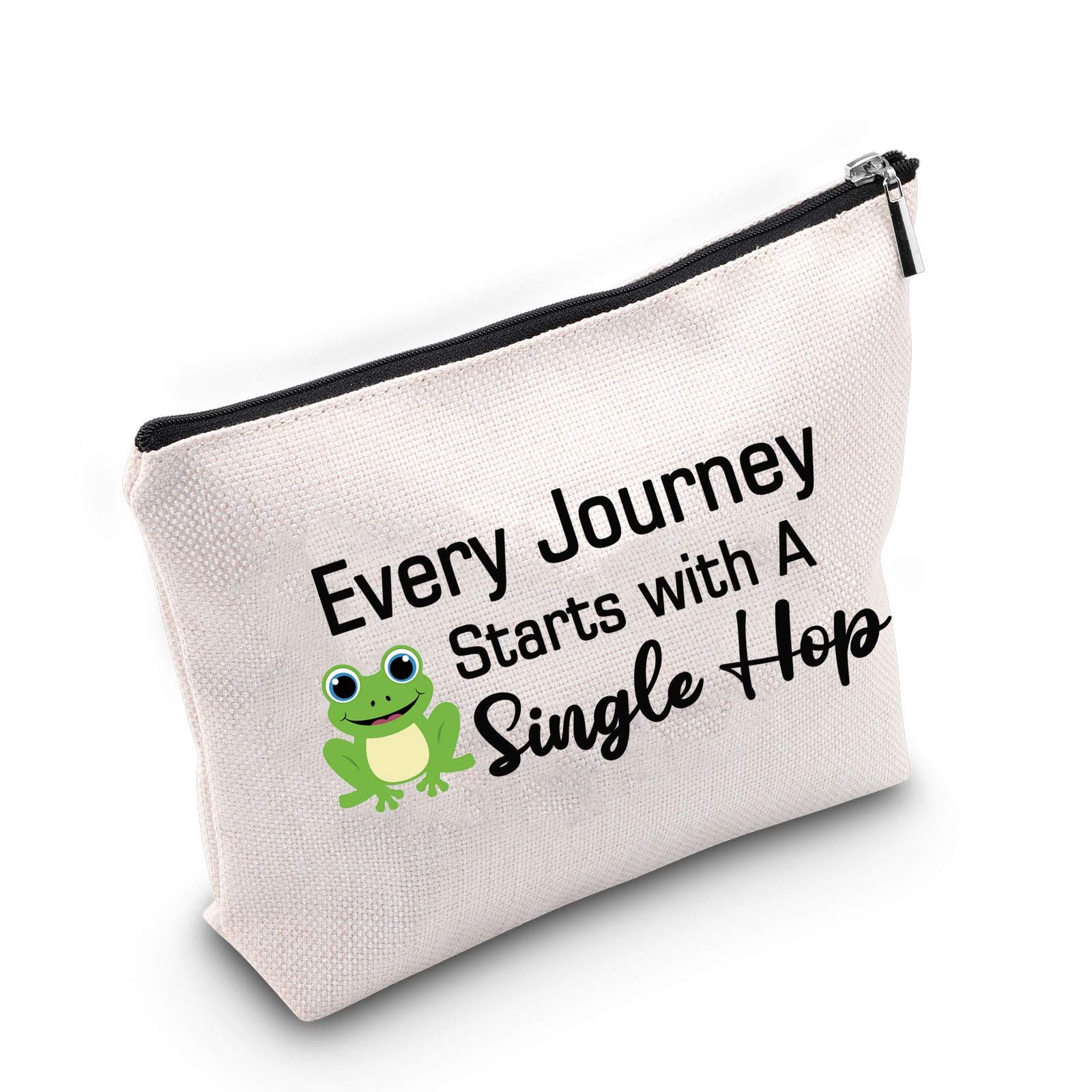 TSOTMOEvery Journey Starts with A Single Hop Makeup Bag Frog Lover Gifts Travel Quote Motivational Gift Graduation Student Gift, Single Hop