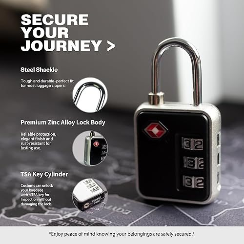 Miniatura 5 de Cerraduras TSA para equipaje, cerradura de combinación para casillero, combinación de candado pequeño, candados de equipaje combinados aprobados por