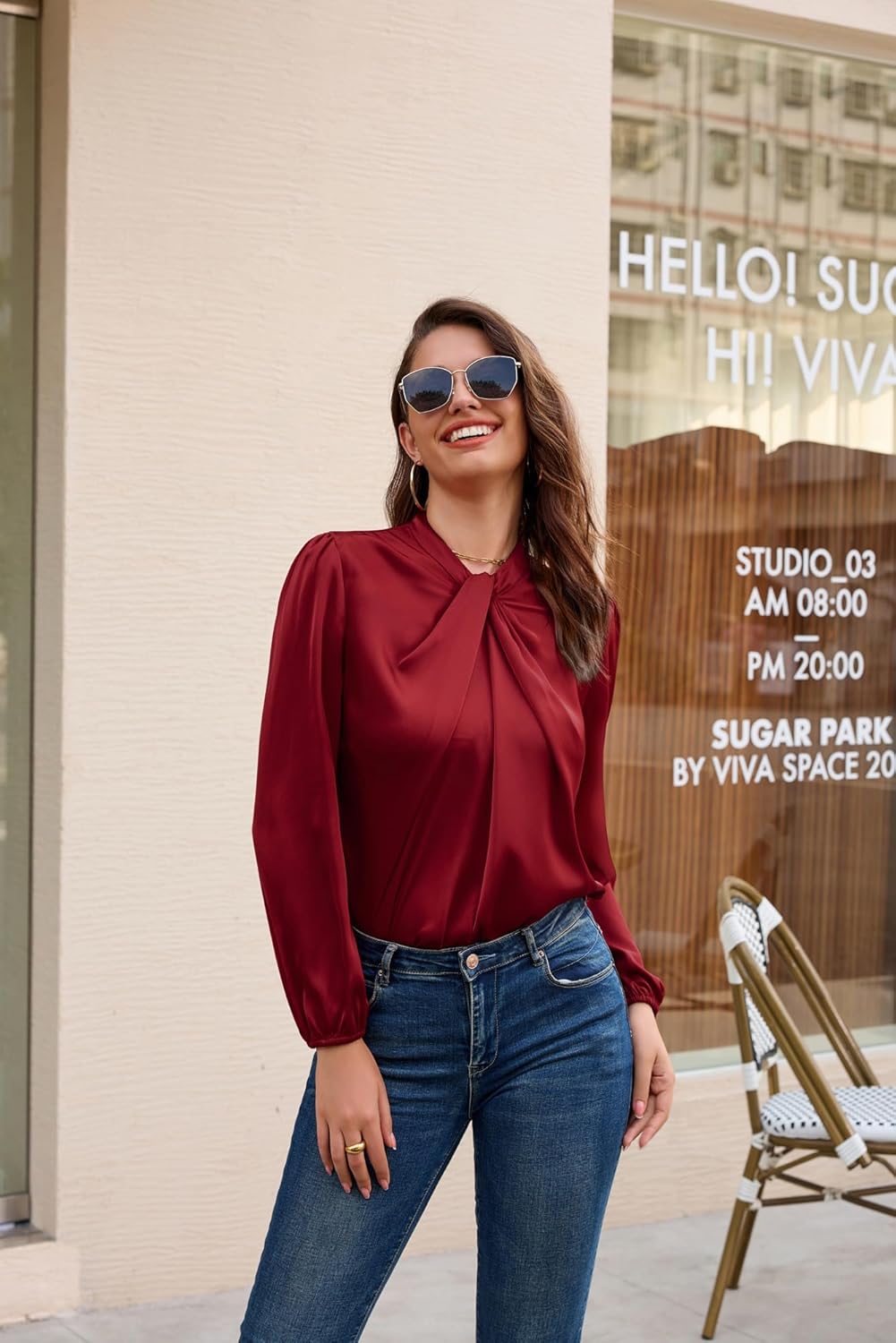 GRACE KARIN Women's Long Sleeve Satin Blouse,Mock Neck Work Silk Shirts,Dressy Tops for Business Casual Office - Image 3